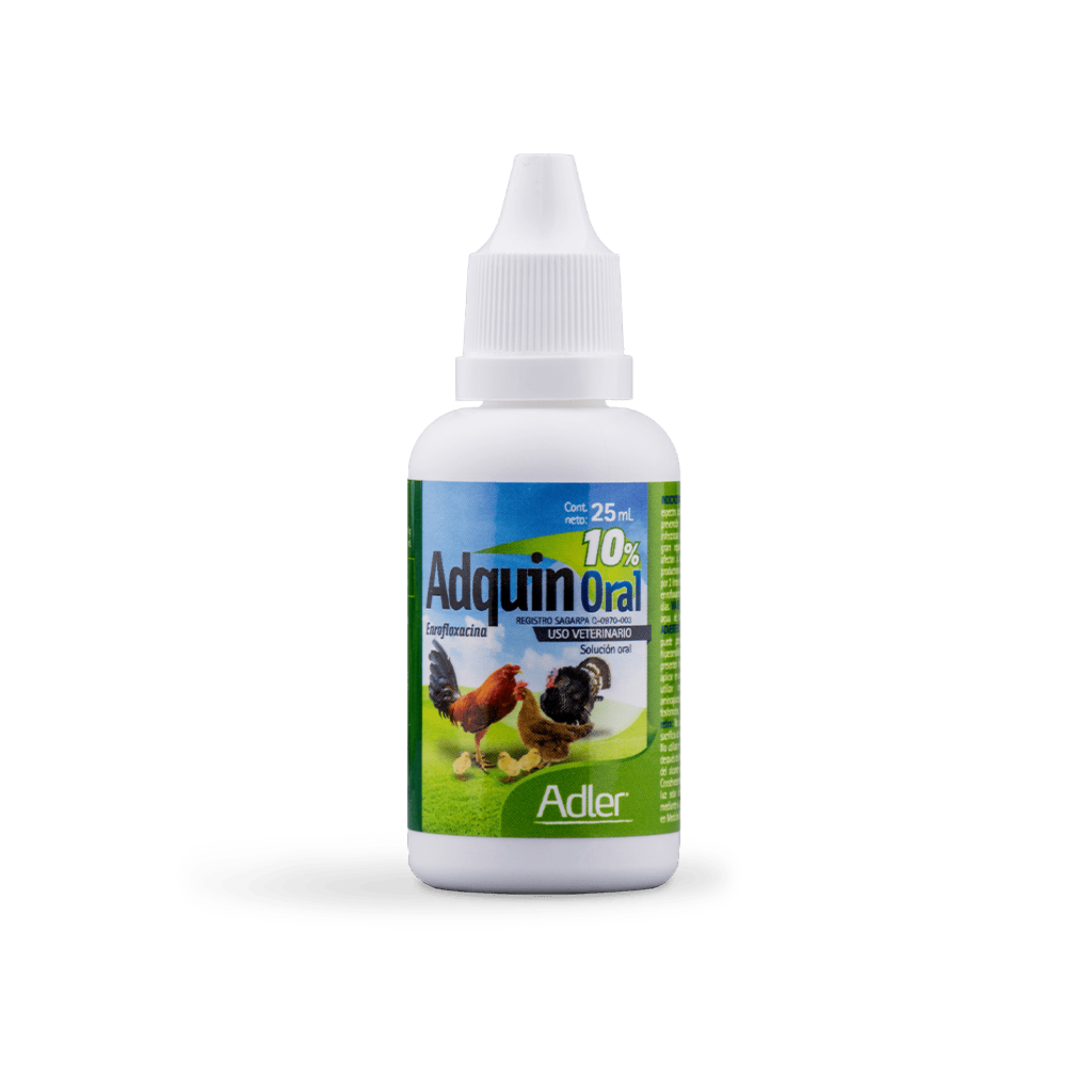 Adquin Oral 10% Envase de Adquin Oral 10%, solución antibiótica de enrofloxacina para perros, gatos y aves