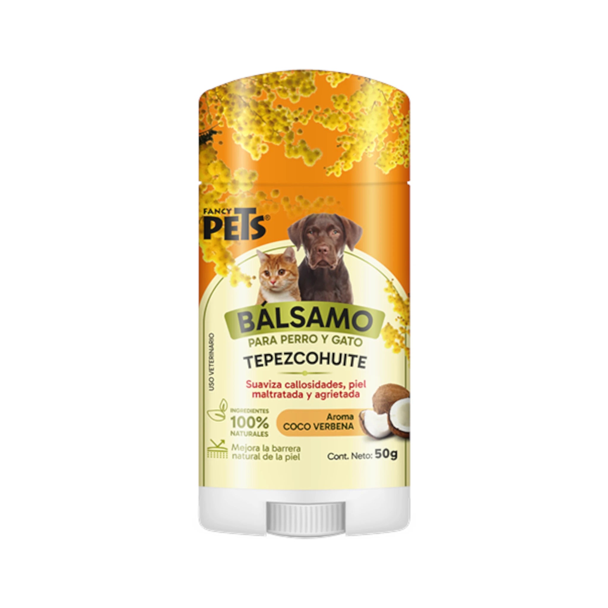 Bálsamo humectante con tepezcohuite Bálsamo de tepezcohuite 50g para perros y gatos, suaviza callosidades y regenera la piel.