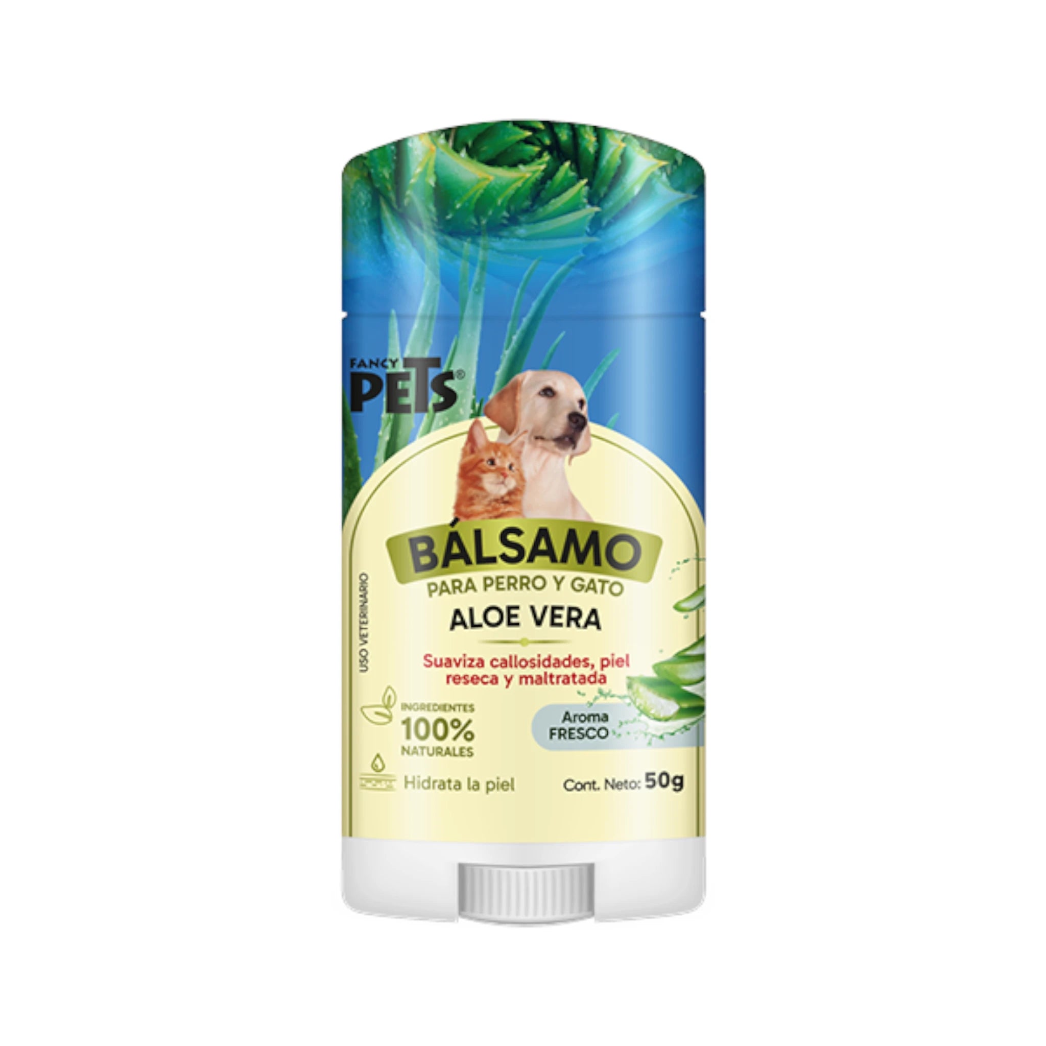 Bálsamo humectante con aloe vera Bálsamo hidratante Fancy Pets para perros y gatos, 50g, suaviza nariz, patas y callosidades.