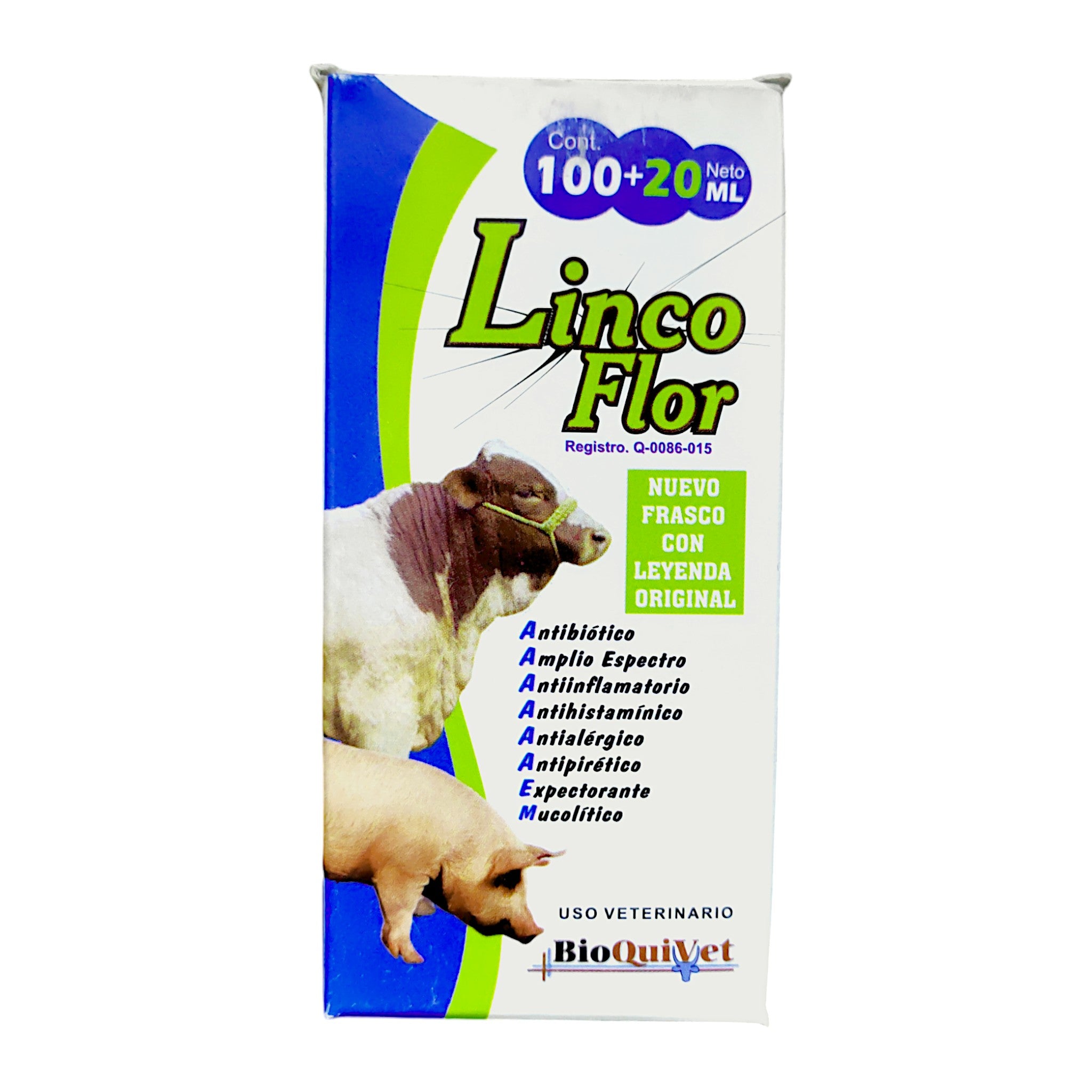Linco Flor Fotografía de la caja de LincoFlor, antibiótico para tratar infecciones respiratorias en bovinos, cerdos y perros