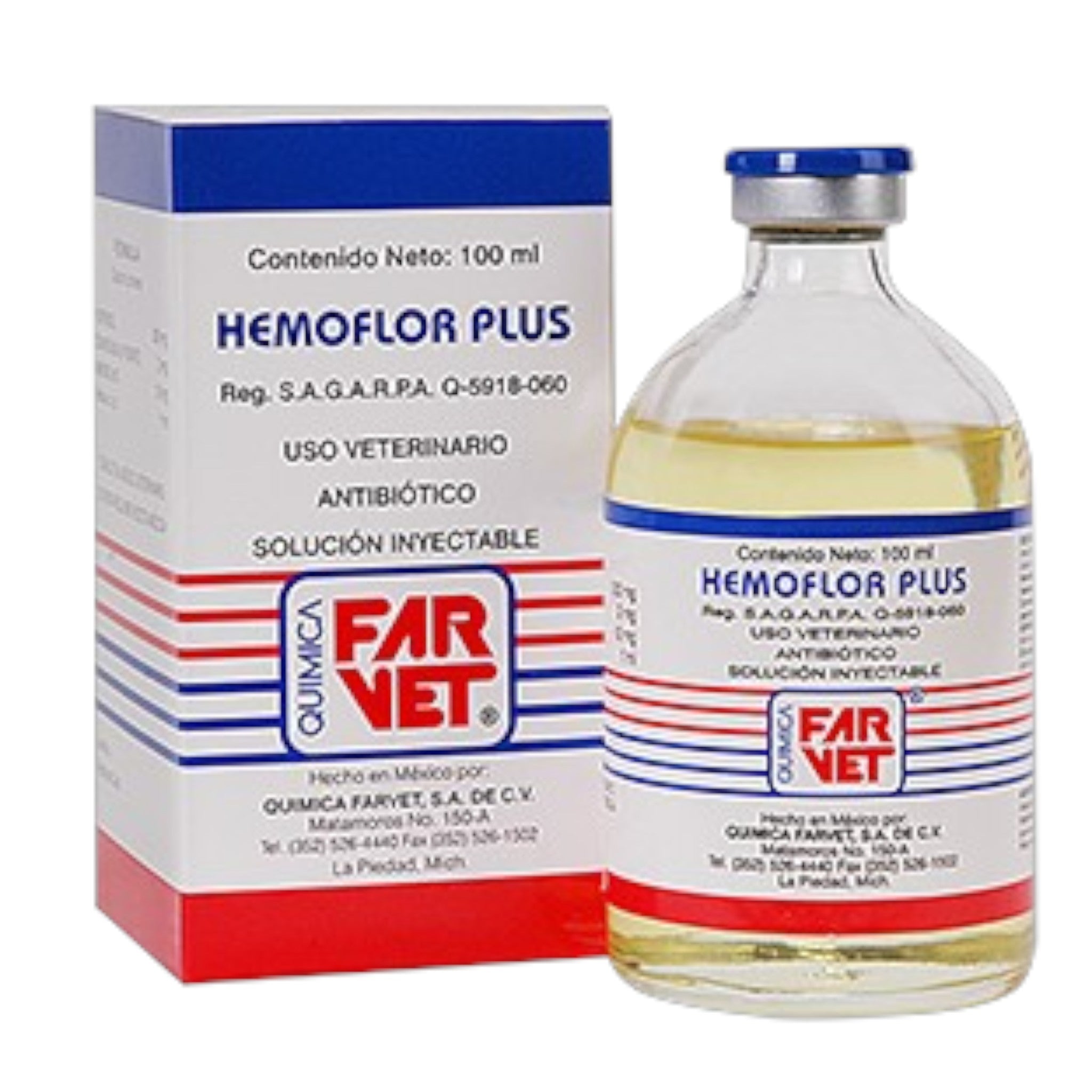 Hemoflor plus Hemoflor Plus, antibiótico inyectable para tratar infecciones respiratorias y digestivas en animales