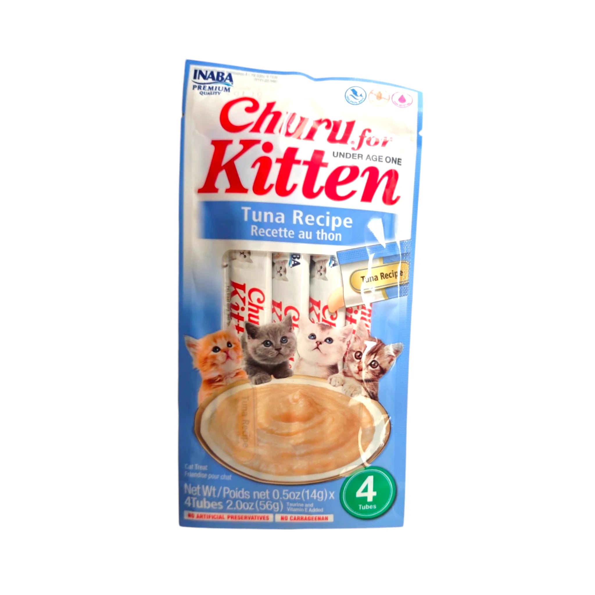 Churu de atún para gatitos Sobre del Churu de atún para gatitos menores de 1 año, golosina cremosa con DHA y calcio para desarrollo saludable