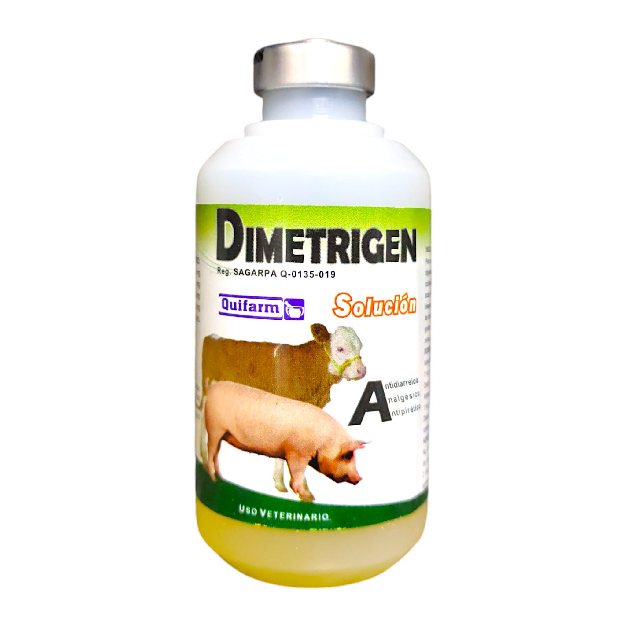 Dimetrigen Solución  Dimetrigen inyectable para tratar diarreas, fiebre e infecciones digestivas en ganado cerdos, borregos y cabras.