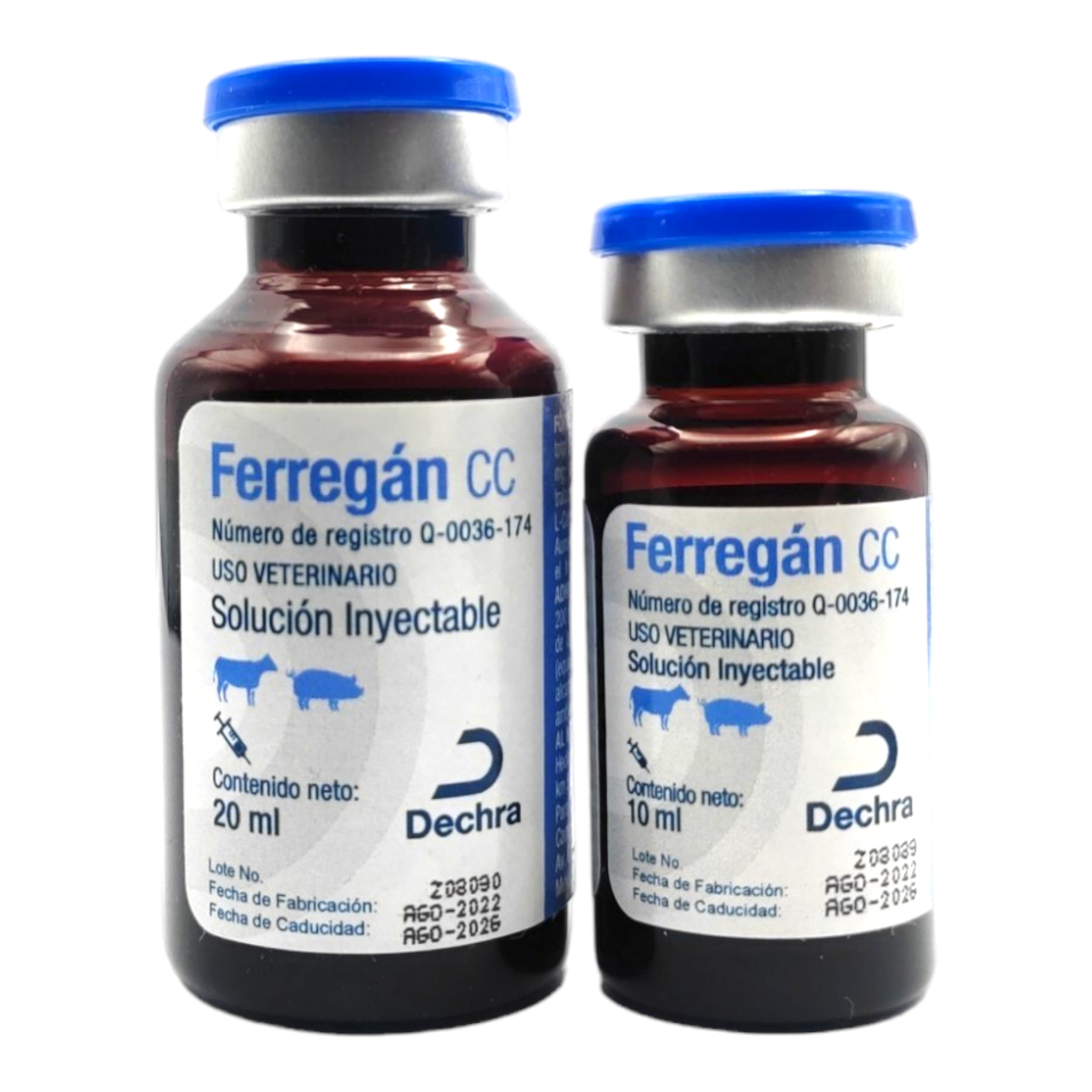 Ferregán CC Imagen del envase de Ferregán CC, suplemento inyectable con hierro y L-Carnitina para combatir la anemia en becerros y lechones.