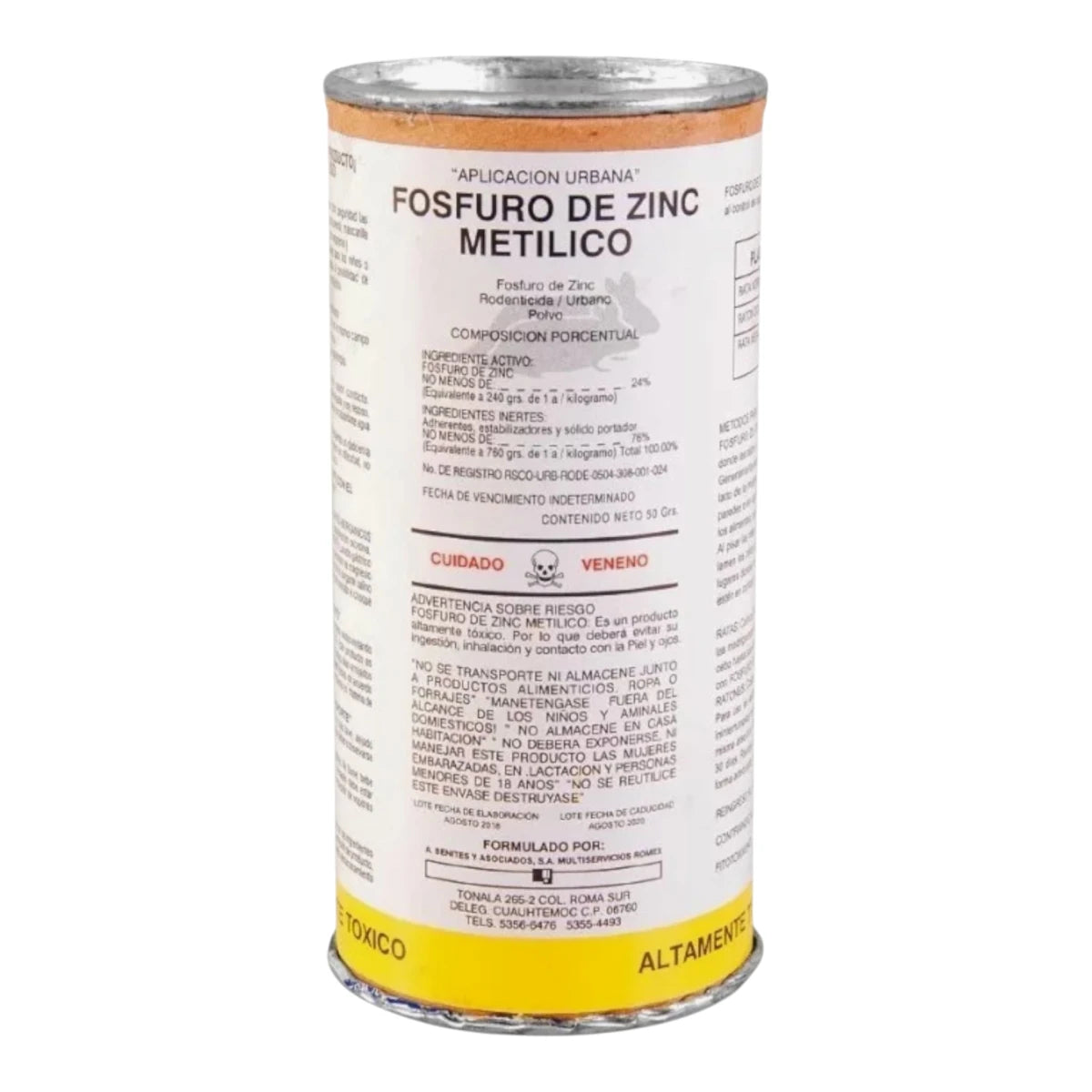 Envase de Fosfuro de Zinc Metílico de 50 g, rodenticida en polvo para eliminar ratas y ratones en zonas secas y puntos de tránsito.