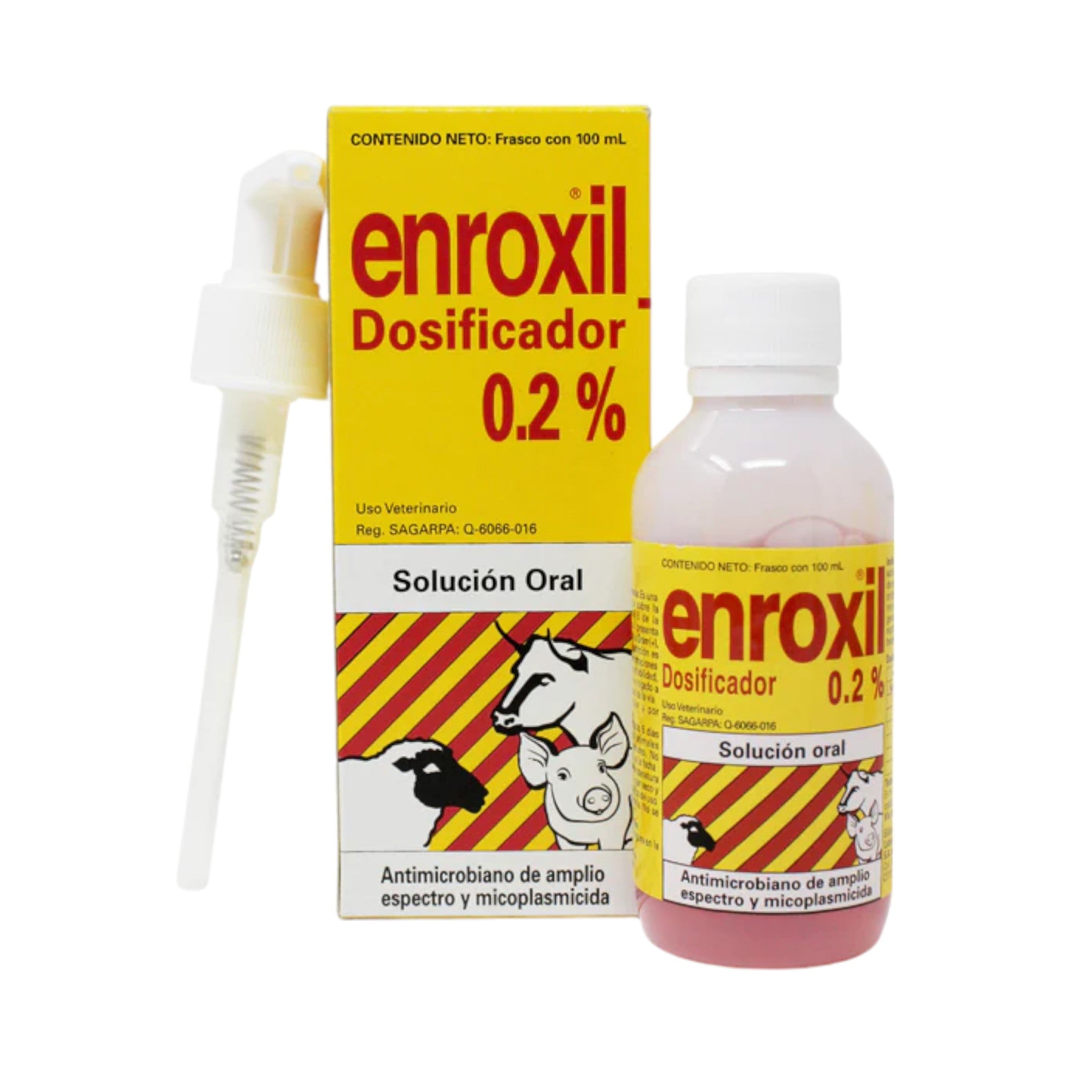 Enroxil Dosificador 0.2% Enroxil 0.2%, frasco de solución oral antimicrobiana para uso veterinario en bovinos, ovinos y porcinos