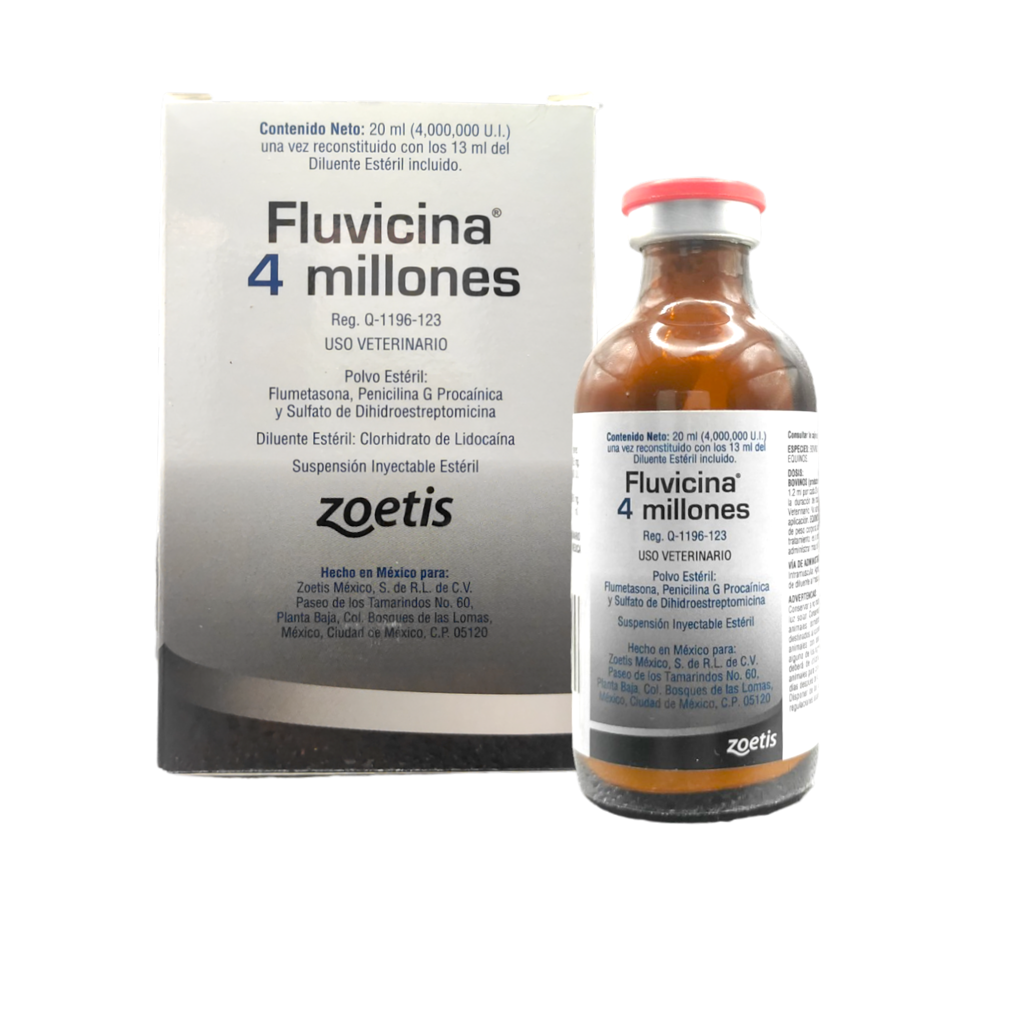Fluvicina 4MUI Frasco de Fluvicina 4MUI de 20ml, antibiótico y antiinflamatorio para caballos y ganado con efecto anestésico