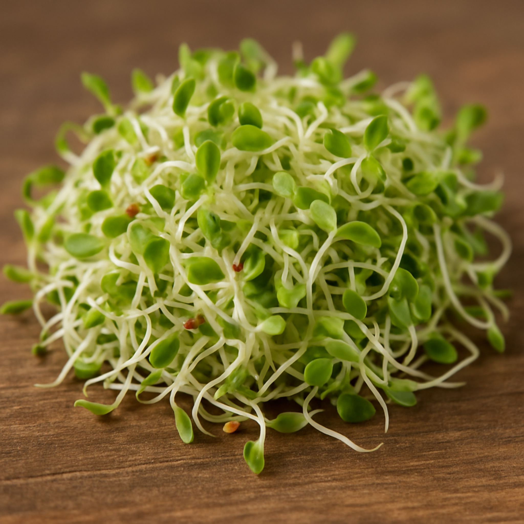 Semillas de Alfalfa (para germinado) Brotes verdes de alfalfa listos para consumo, ideales para ensaladas, sándwiches o wraps saludables.