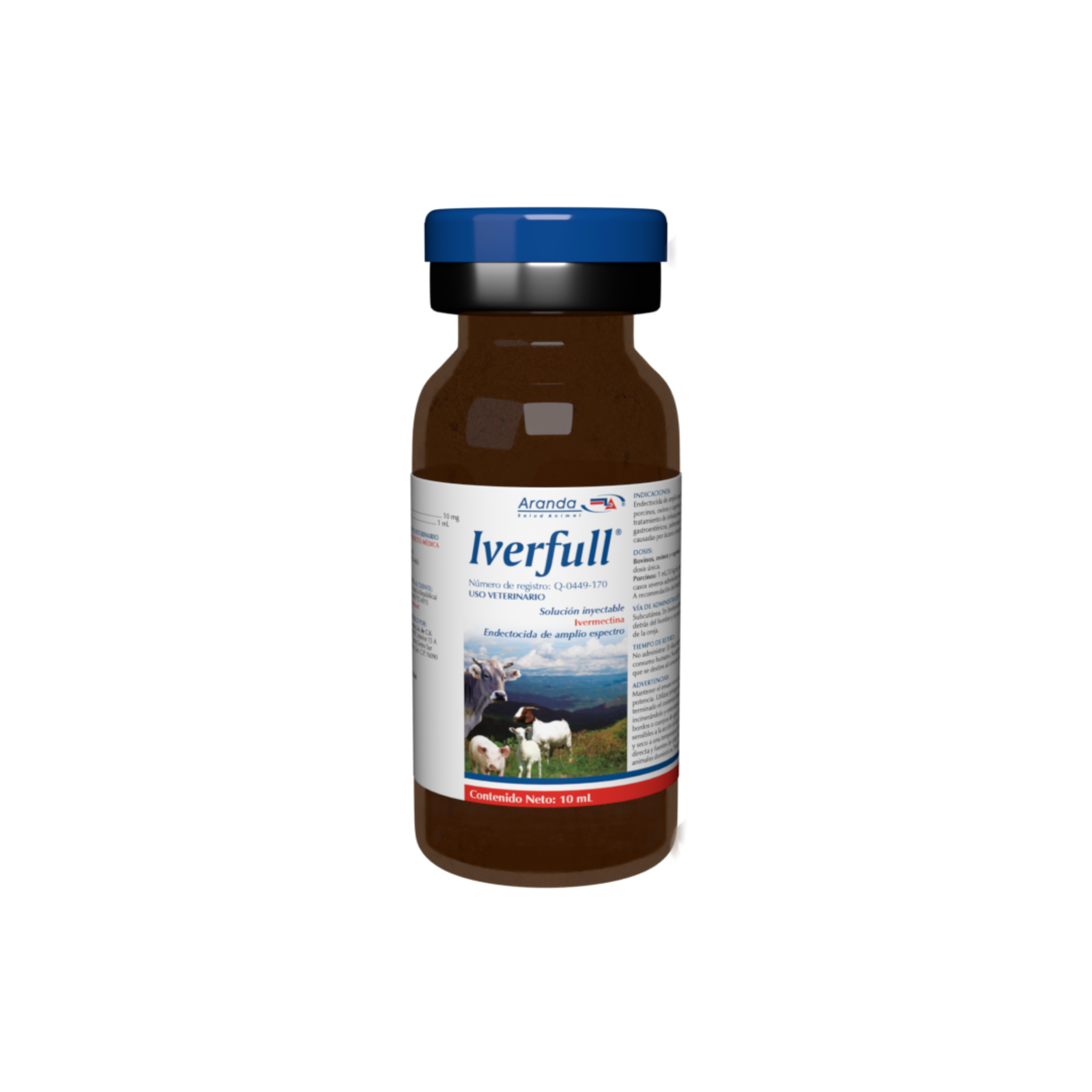 Iverfull  Inyectable Iverfull Inyectable presentación 10ml, solución antiparasitaria con ivermectina al 1%, ideal para el control de parásitos en animales de granja