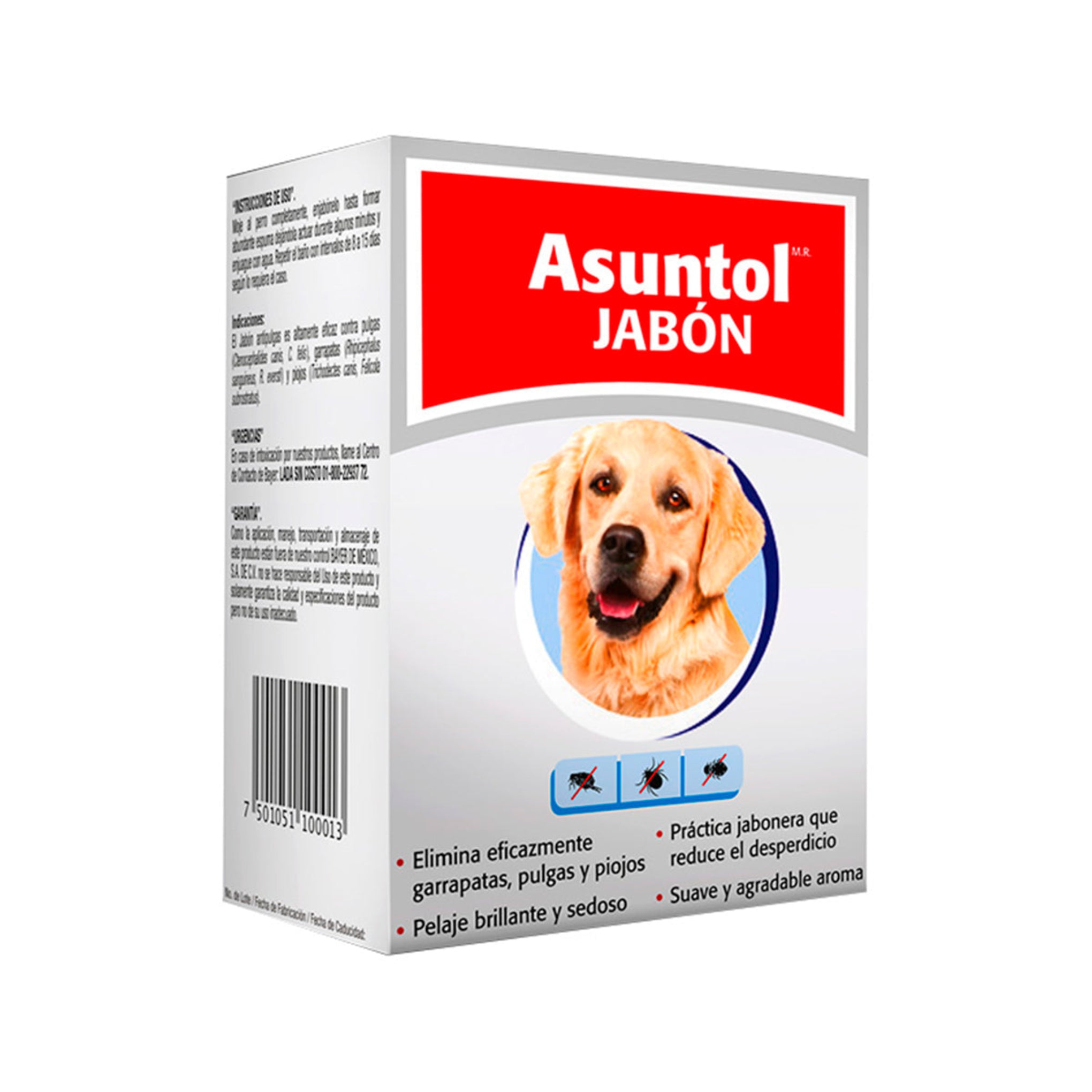 Jabón  antipulgas  Asuntol Jabón Asuntol de 80 g para perros, elimina parásitos externos como pulgas, garrapatas y piojos, deja el pelaje brillante