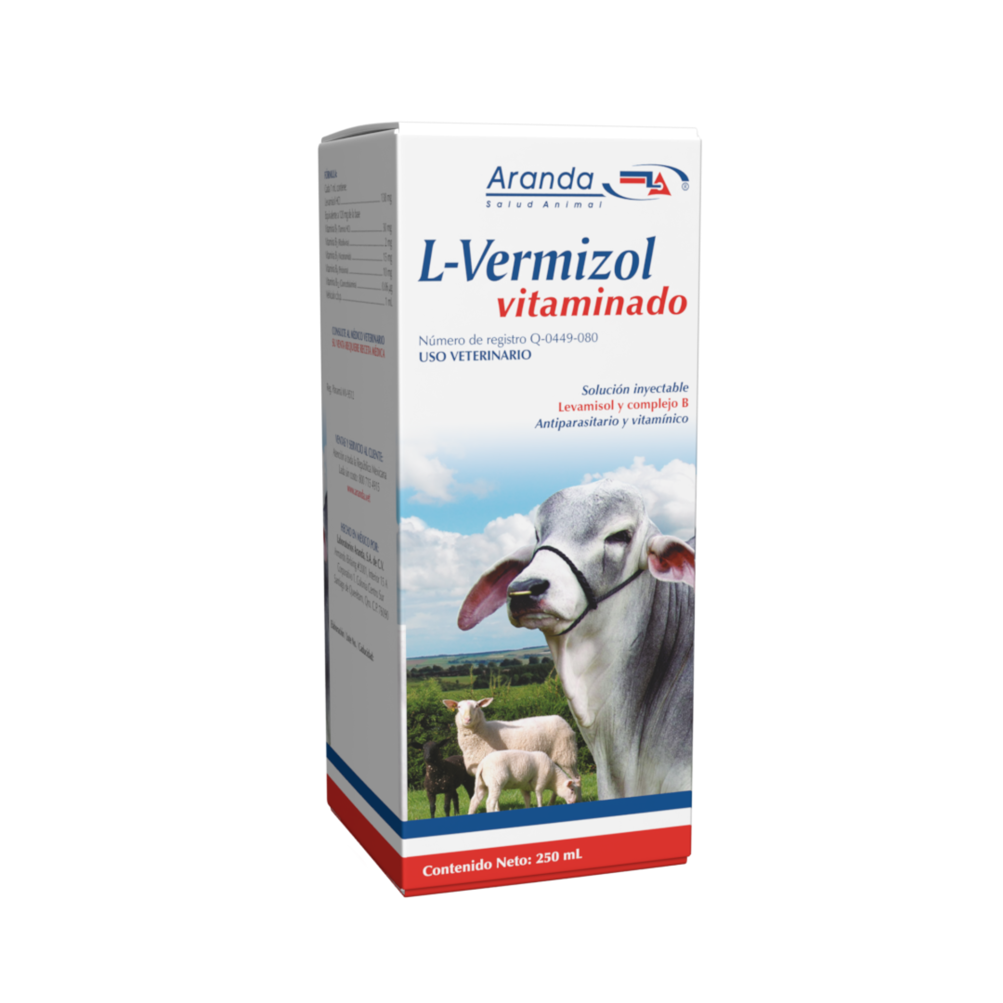 L- Vermizol Desparasitante Vitaminado Inyectable L-Vermizol Vitaminado 250 ml, tratamiento contra parásitos internos y suplemento vitamínico
