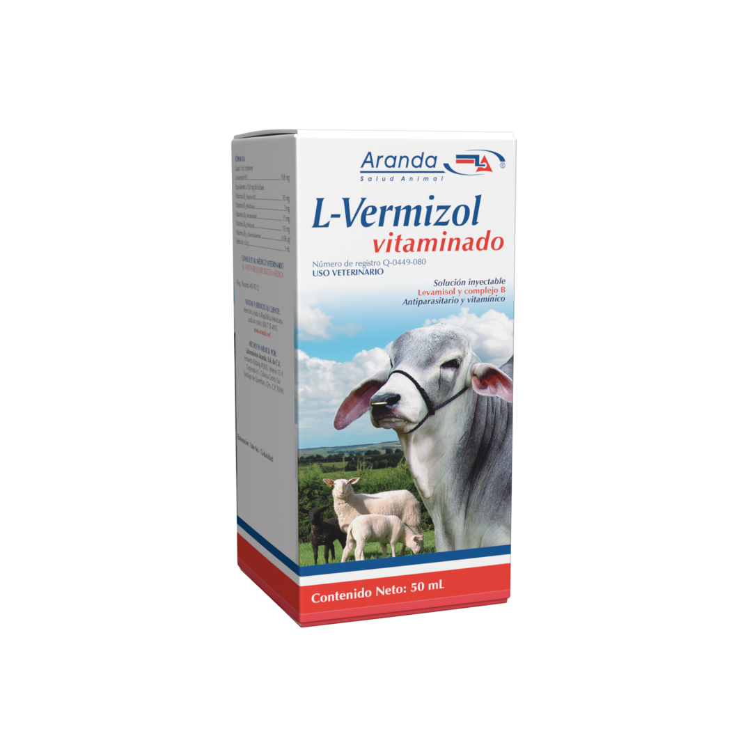 L- Vermizol Desparasitante Vitaminado Inyectable L-Vermizol Vitaminado en presentación de 100 ml, antiparasitario para uso veterinario