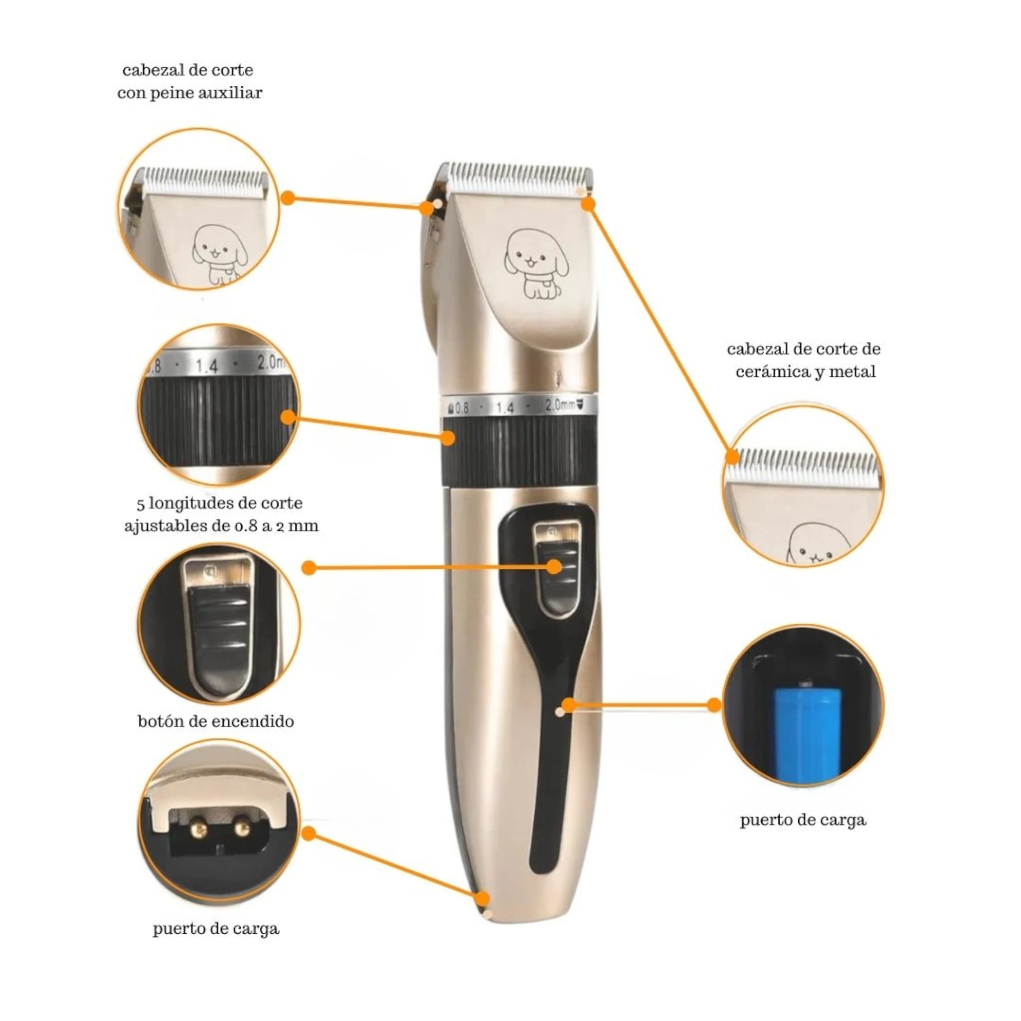 Máquina para cortar el pelo Máquina para cortar pelo de perro con 5 longitudes ajustables y cabezal cerámico