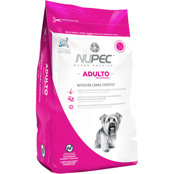 Empaque de croquetas Nupec Adulto Raza Pequeña de 2 kg, alimento premium para perros mini con proteínas, zinc y omegas para vitalidad y pelaje saludable