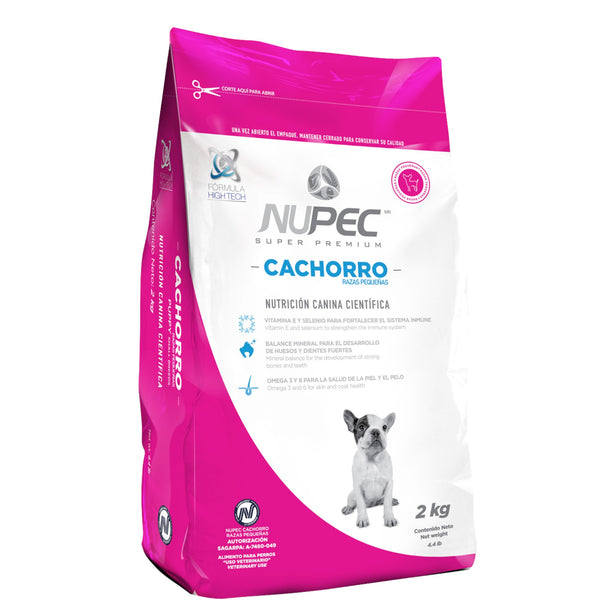 Empaque de alimento Nupec Cachorro Raza Pequeña de 2 kg, croquetas pequeñas con proteínas, omegas y vitaminas para el desarrollo saludable del cachorro