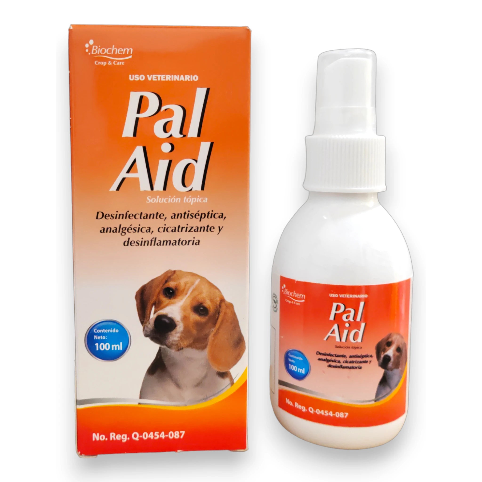 Pal Aid antiséptico Spray Pal Aid 100 ml de Biochem para perros y gatos, solución tópica desinfectante, cicatrizante y antiinflamatoria con extracto de caléndula