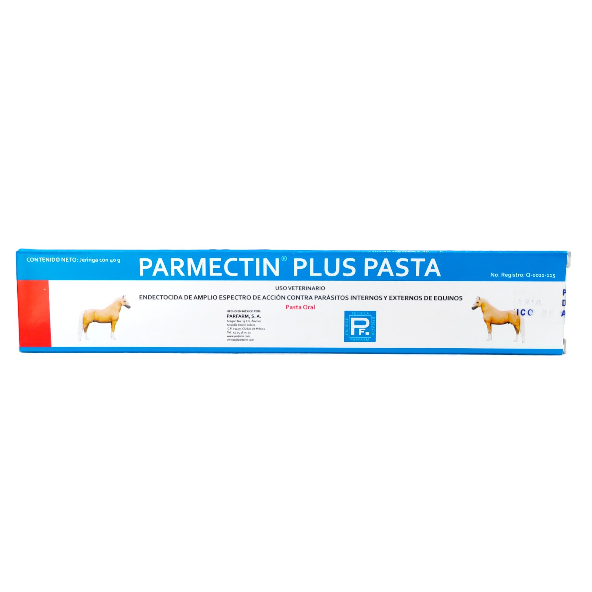 Parmectin Plus Pasta Imagen de Parmectin Plus Pasta, jeringa desparasitante para caballos con fórmula antiparasitaria y selenio para fortalecer el sistema digestivo y la energía