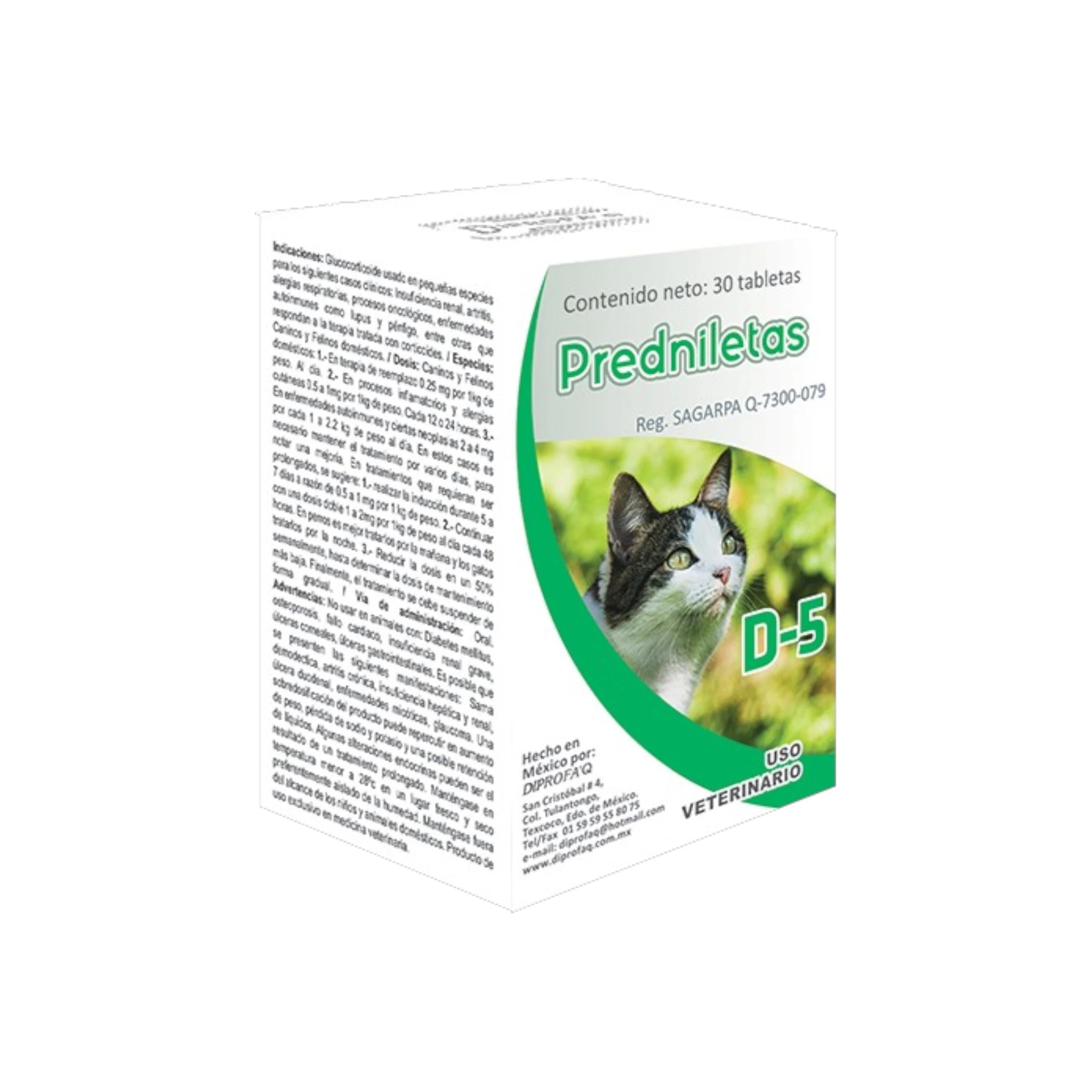 Predniletas D-5 Caja de Predniletas D-5, corticoide veterinario con prednisolona 5mg para tratar inflamación, alergias y enfermedades autoinmunes en perros y gatos