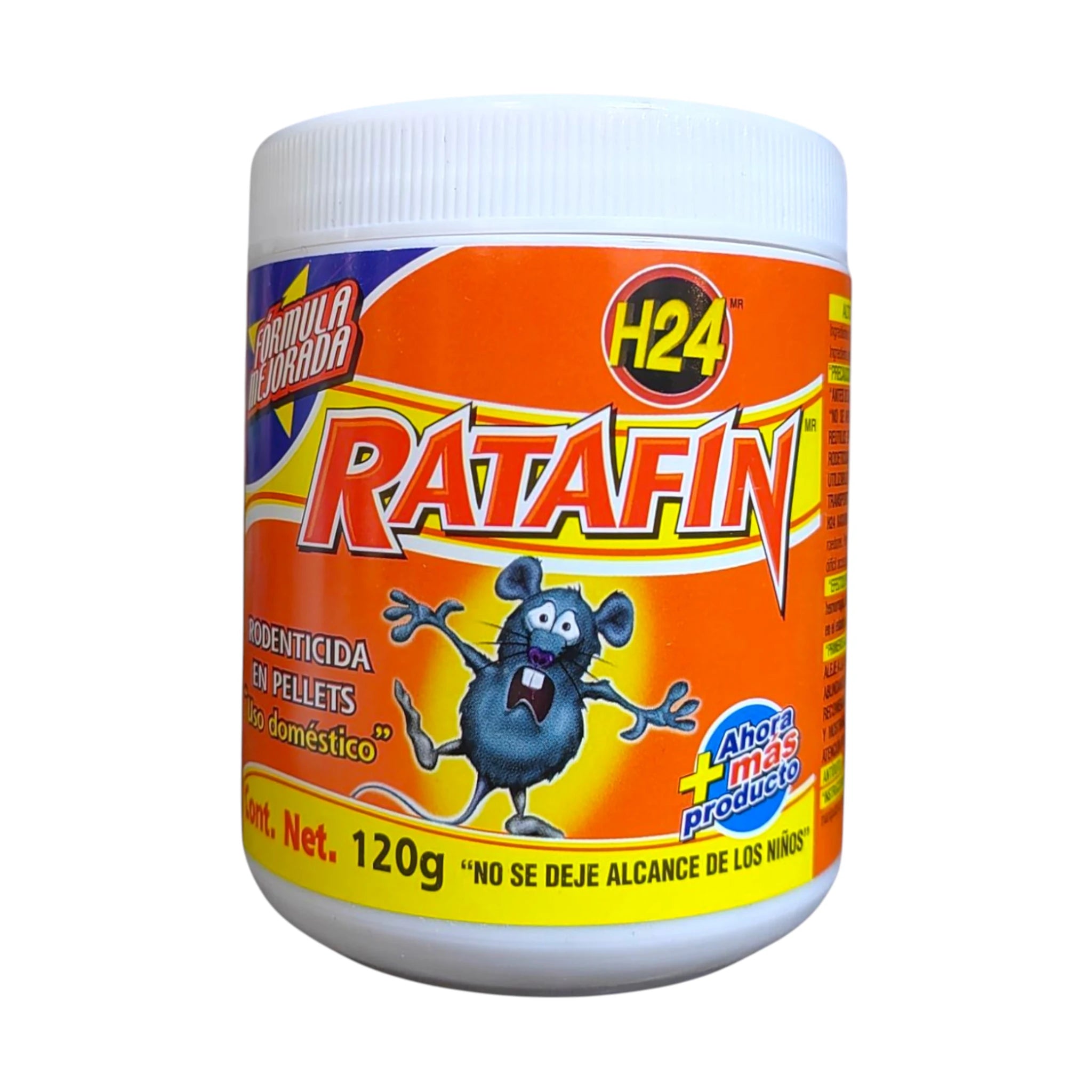 RataFin Rodenticida en Pellets Rodenticida Ratafin en presentación de bote de 60g con pellets de bromadiolona para eliminar ratas y ratones