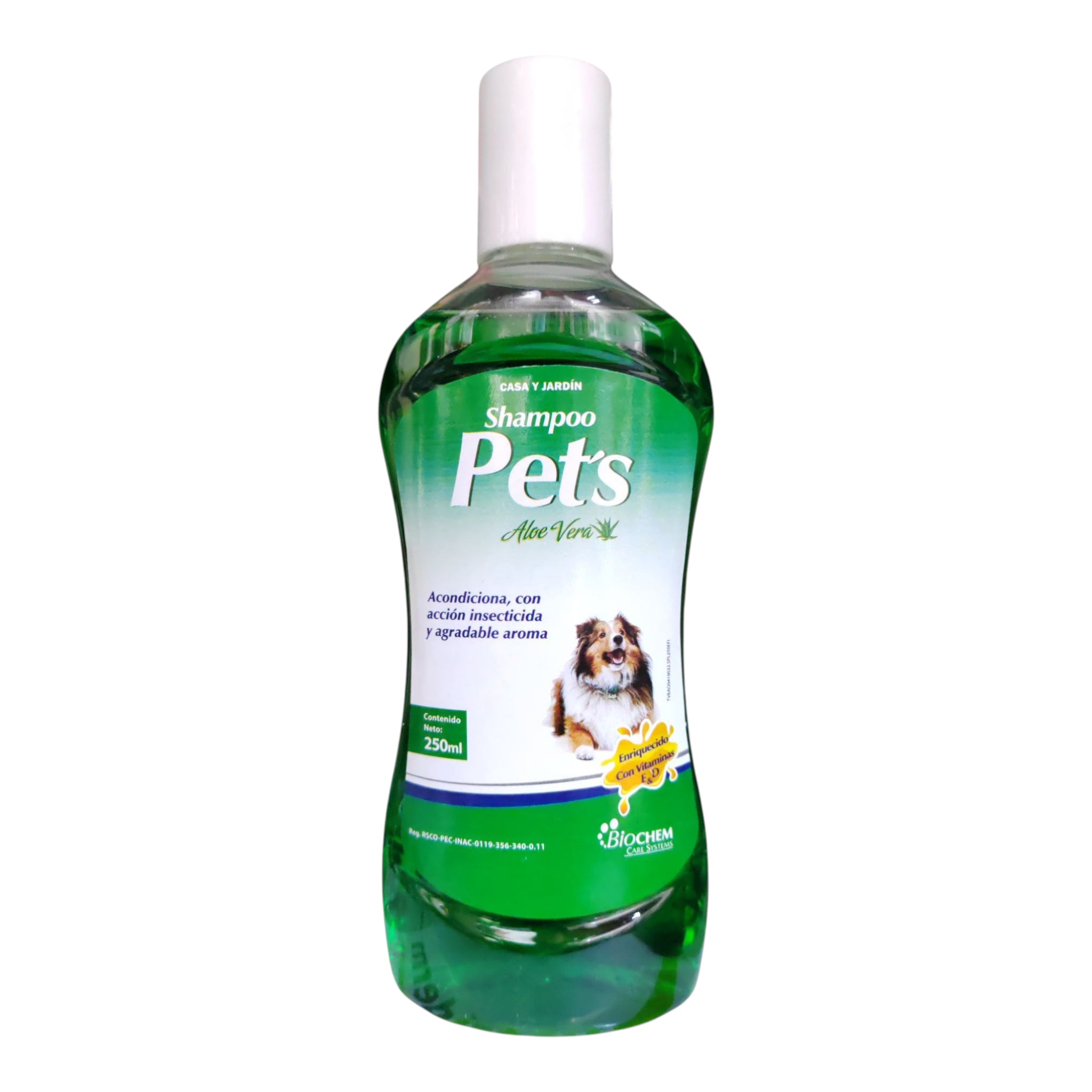 Shampoo Pets Aloe Vera Shampoo Pets con Aloe Vera de Biochem para perros y gatos, acción insecticida con deltametrina, vitaminas E y D, deja el pelaje suave y brillante