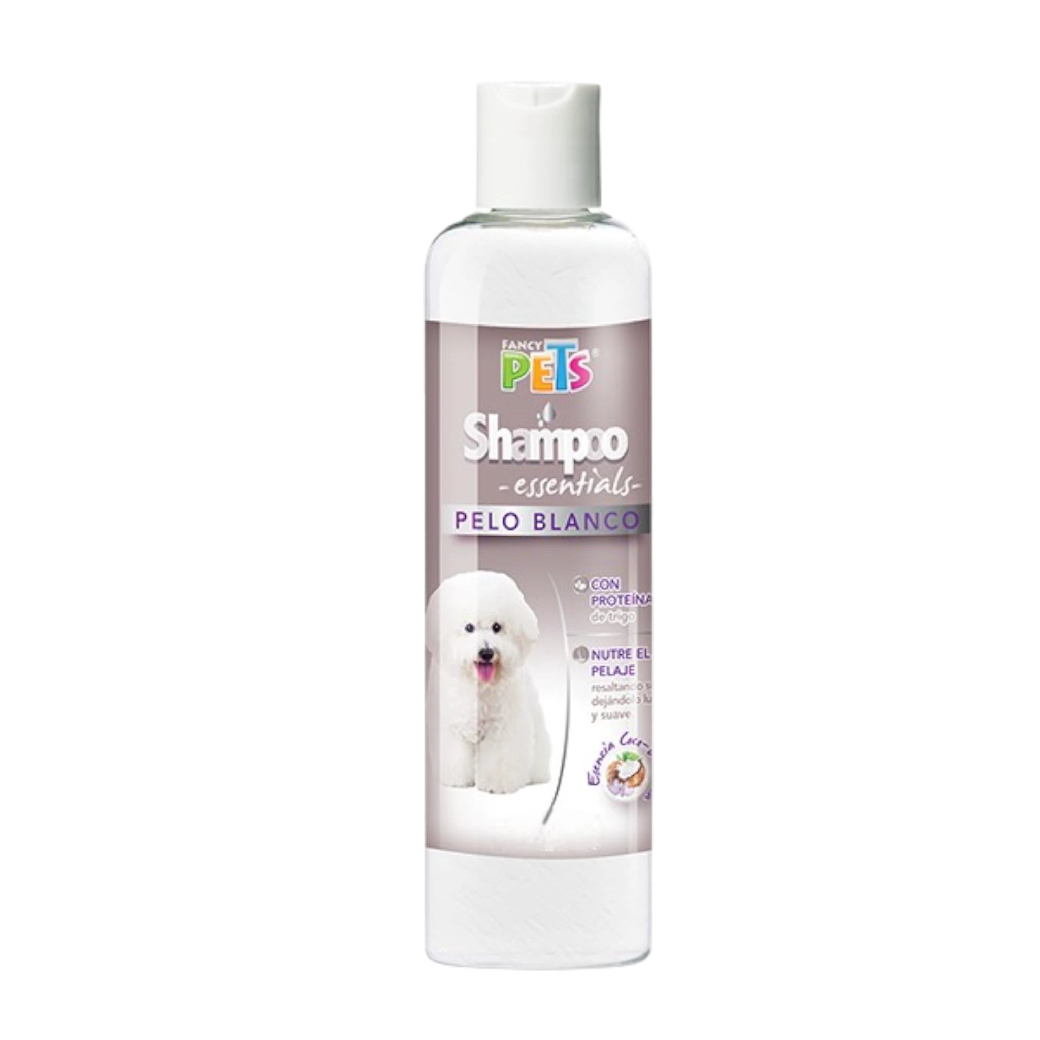 Shampoo para pelo blanco Envase de Shampoo Fancy Pets Essentials Pelo Blanco de 250 ml, ideal para perros y gatos de pelaje claro