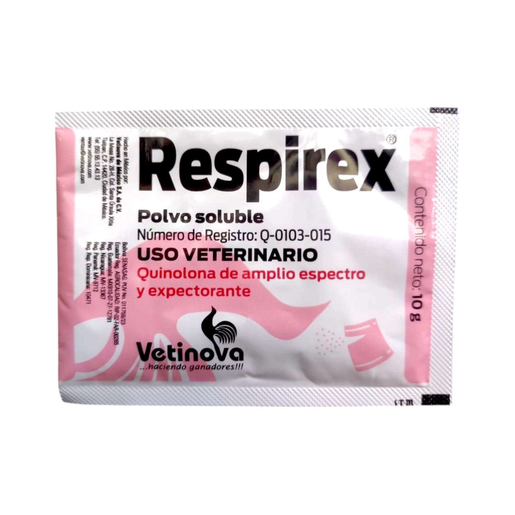 Respirex Empaque de Respirex en presentación de 10 g, antibiótico y expectorante para aves de corral