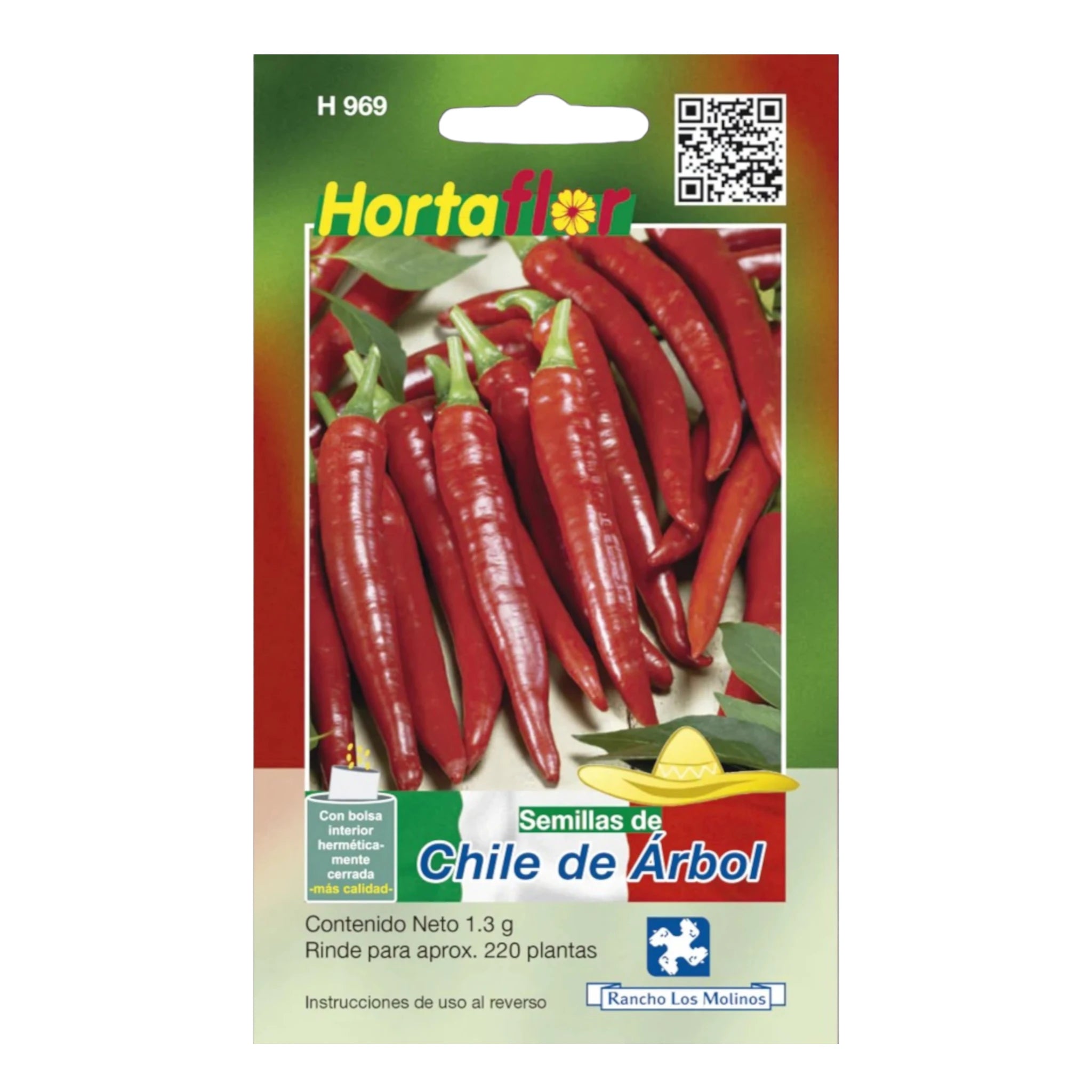 Semillas de Chile de Árbol Fotografía de un sobre de semillas de chile de árbol variedad mexicana, ideal para huertos caseros