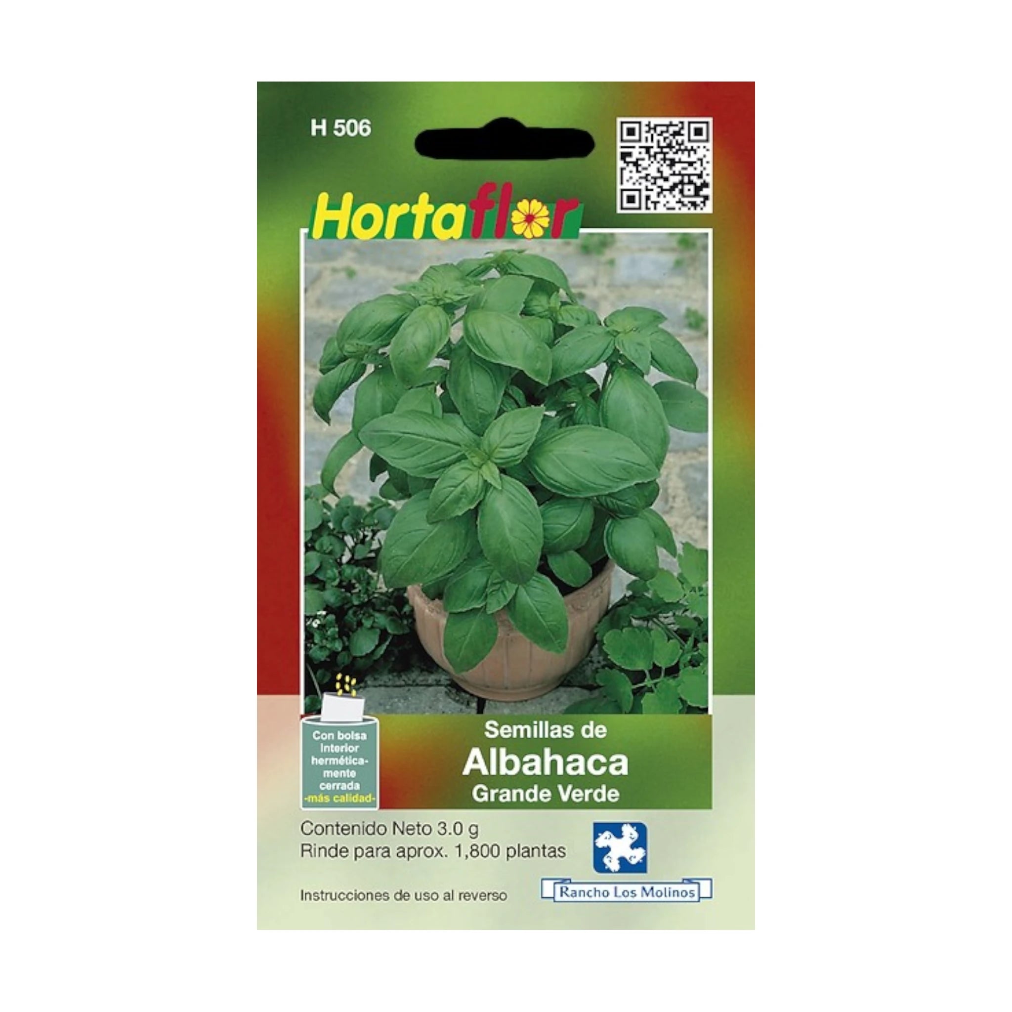 Semillas de Albahaca Grande Verde Sobre de semillas de albahaca ideal para cultivar en casa o jardín, perfecta para uso culinario y huertos aromáticos.