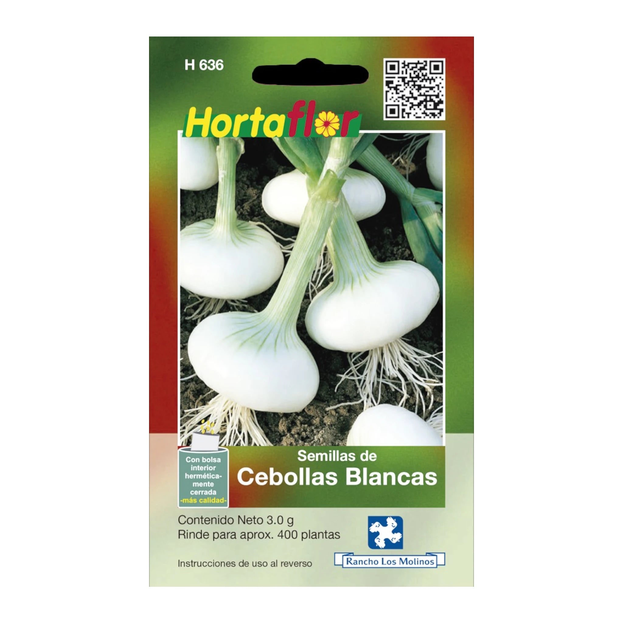 Semillas de Cebollas Blancas Sobre de semillas de cebolla blanca ideal para cultivo casero y huertos urbanos.