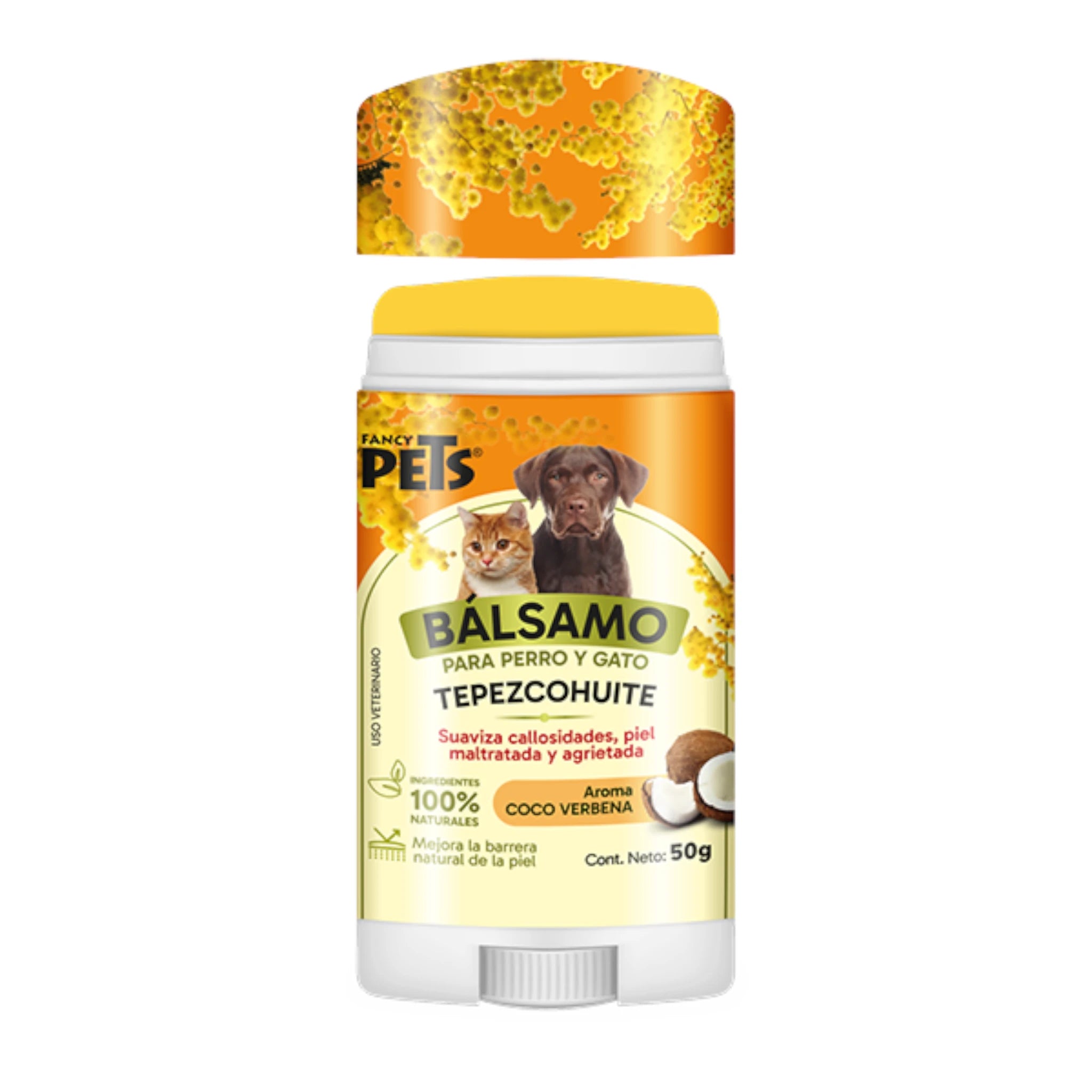 Bálsamo humectante con tepezcohuite Stick humectante con tepezcohuite, cera de abeja y manteca de karité, protege nariz y patas de mascotas.