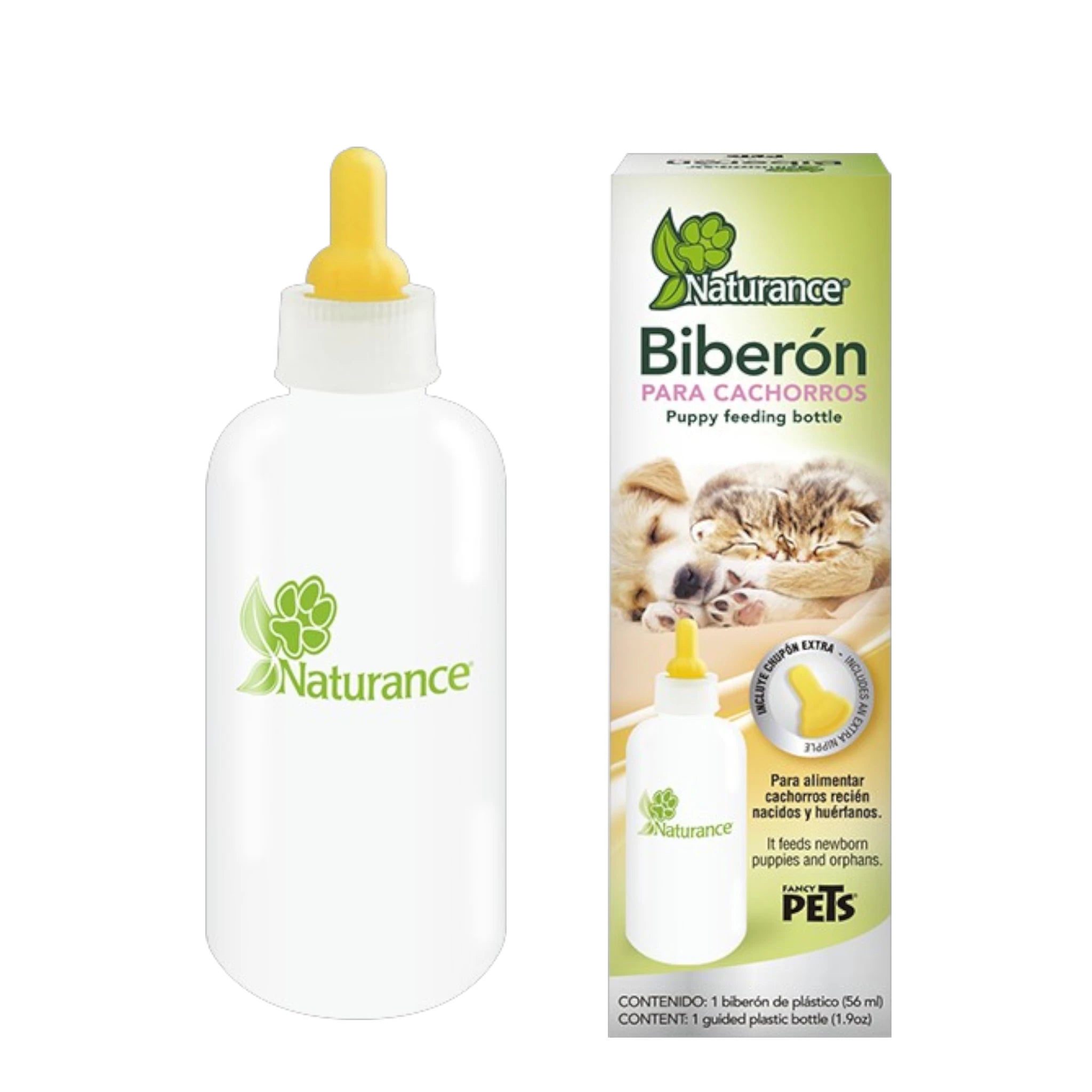 Biberón para cachorro Biberón para cachorros Naturance de 56 ml con tapa y chupón para cachorros, conejos y gatitos recién nacidos.