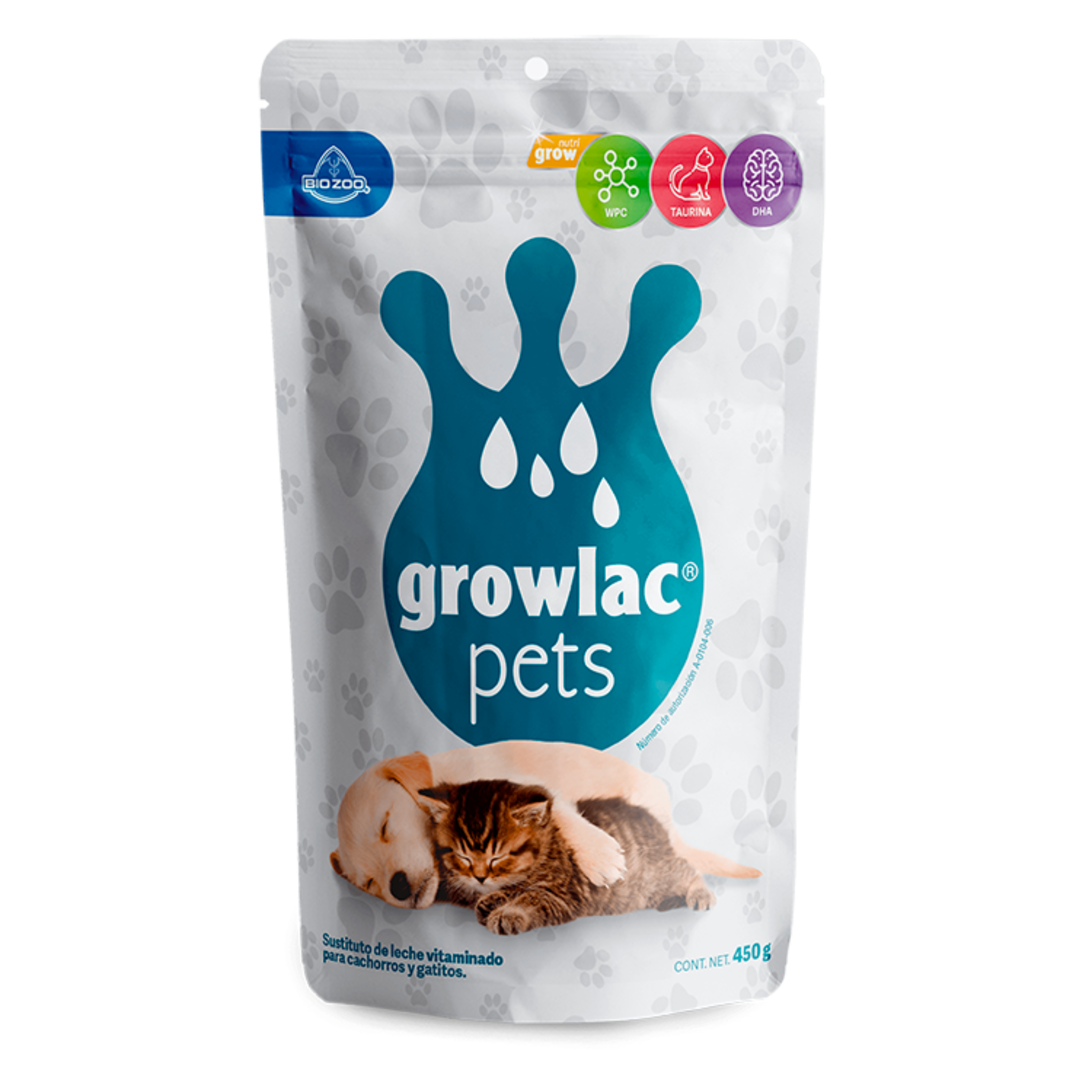 Growlac pets sustituto de leche Bolsa de Growlac, leche en polvo para cachorros y gatitos, ideal para mascotas en crecimiento, mamás lactantes o en recuperación.