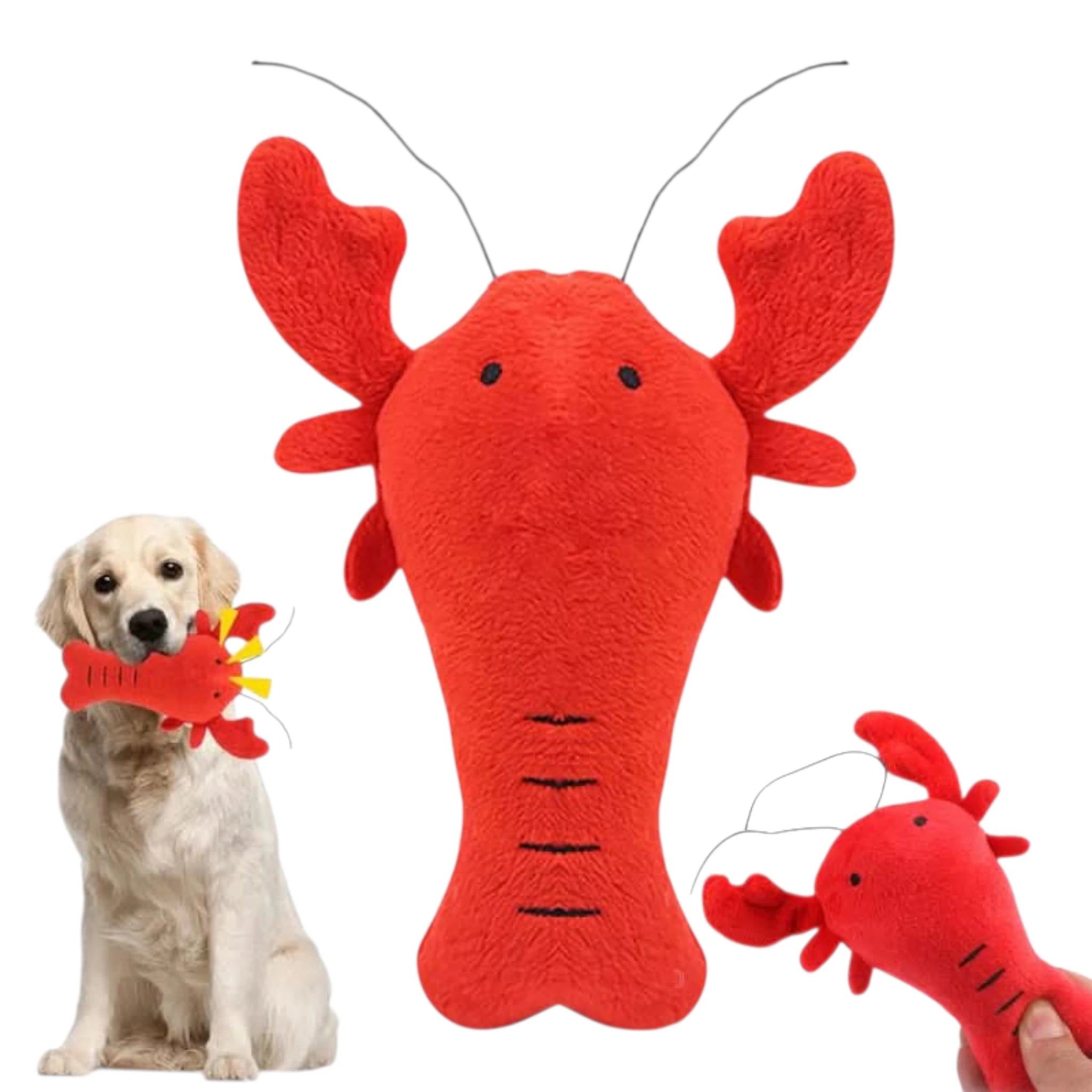 Peluche langosta Perro con peluche rojo de langosta para morder, ideal para cachorros y gatos pequeños