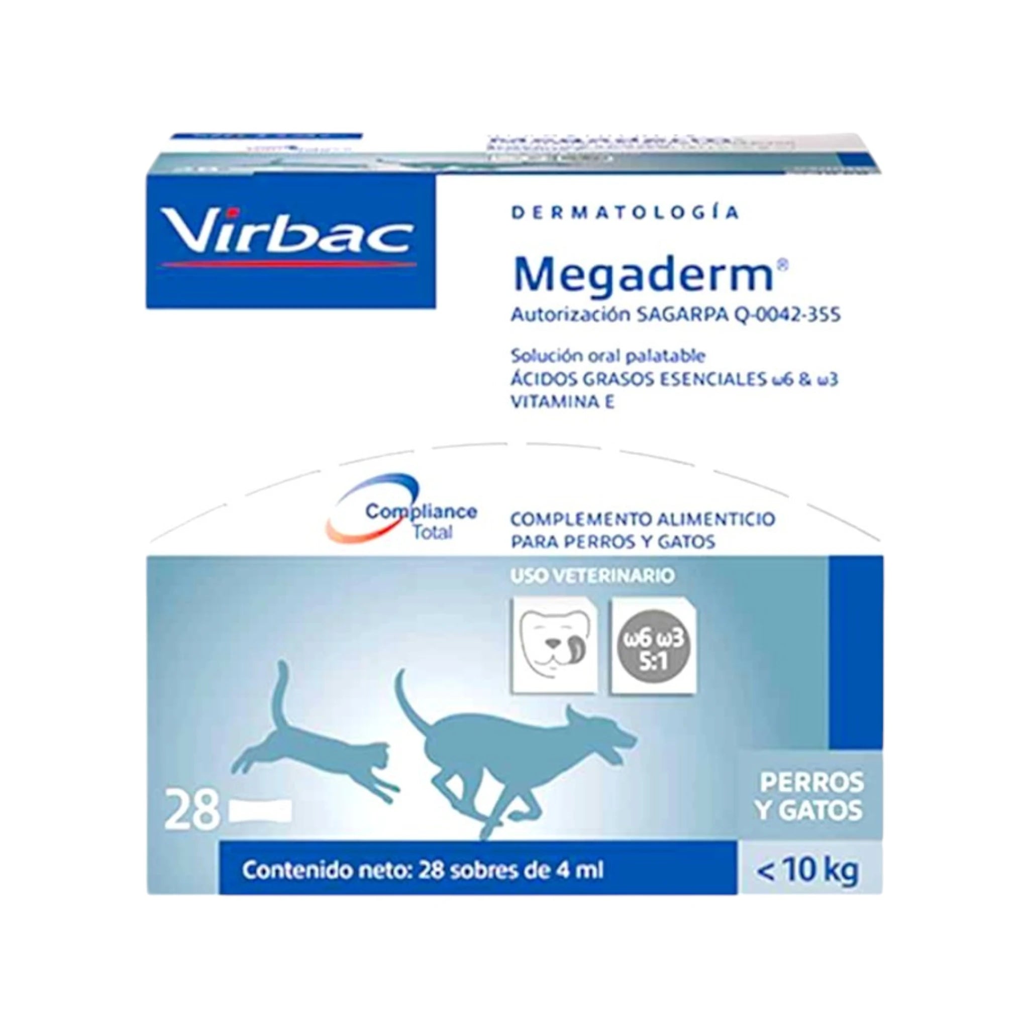 Megaderm Megaderm  caja con 288 sobres de omega 3 y 6 para piel saludable y pelaje brillante en perros y gatos