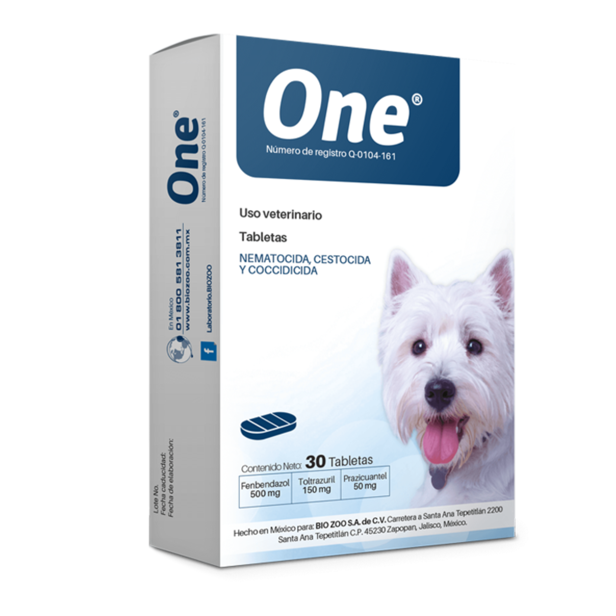 Pastilla desparasitante One Caja de One Pastilla Desparasitante con 60 tabletas para perros, fórmula oral con fenbendazol, toltrazuril y prazicuantel