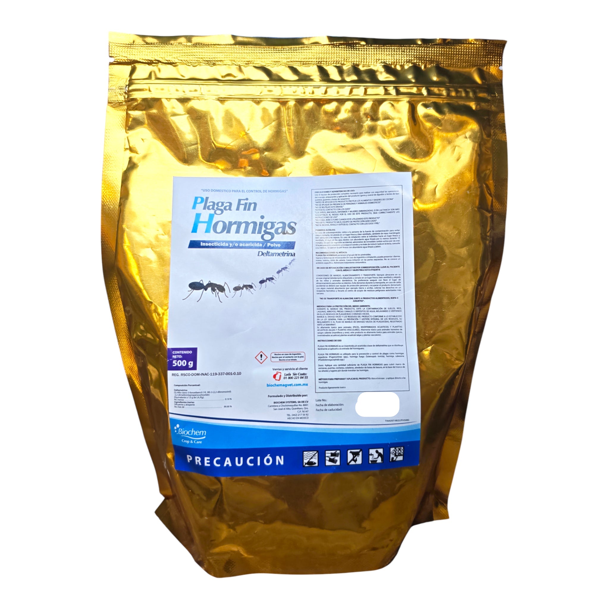 Plaga fin hormigas Plaga Fin Hormigas 500 g de Biochem, insecticida en polvo con deltametrina al 0.1%, elimina hormigas segadoras, fuego y cabezonas eficazmente