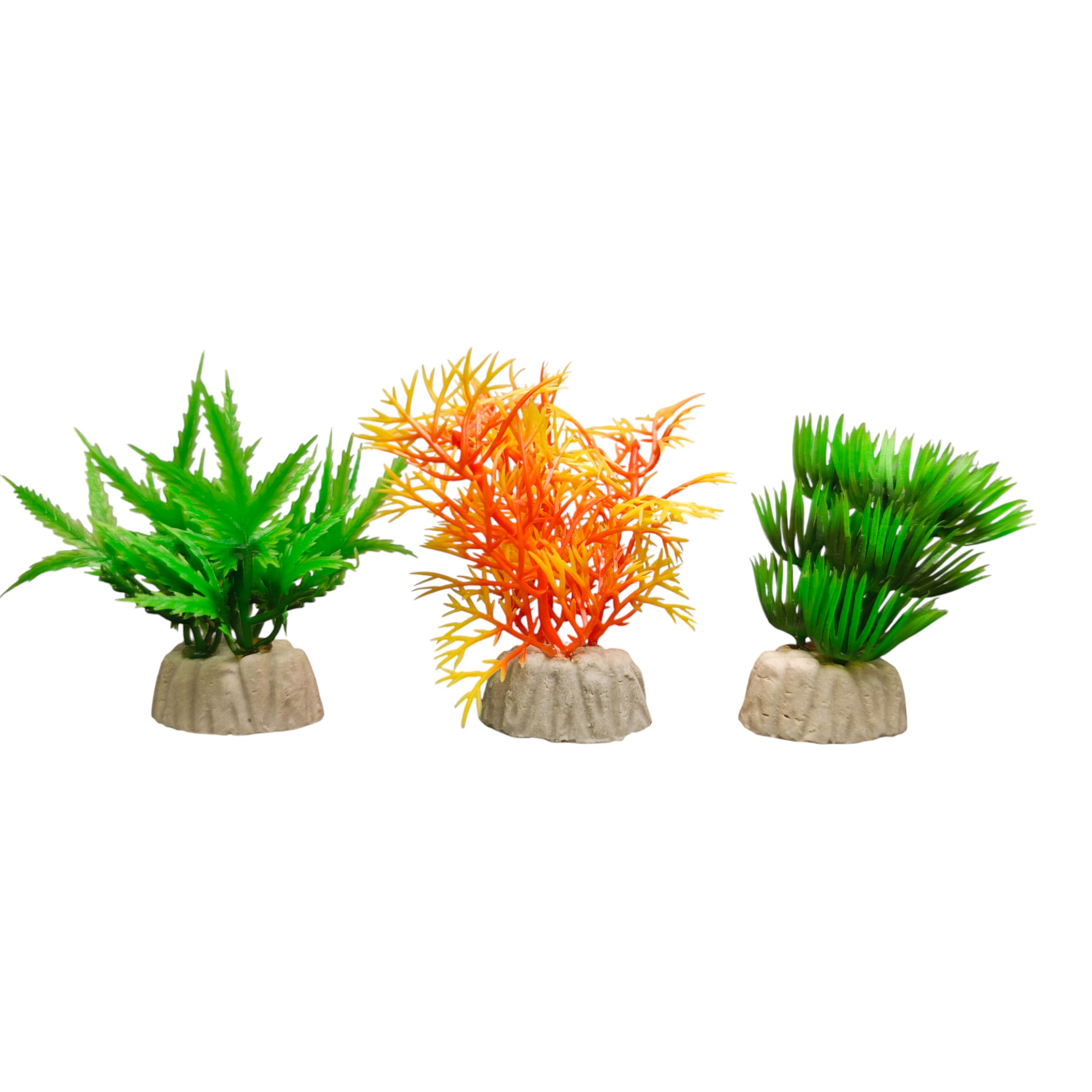 Plantas artificiales decorativas 2 plantas artificiales decorativas para acuario de 2 pulgadas en colores naranja y verde con base de piedra estable