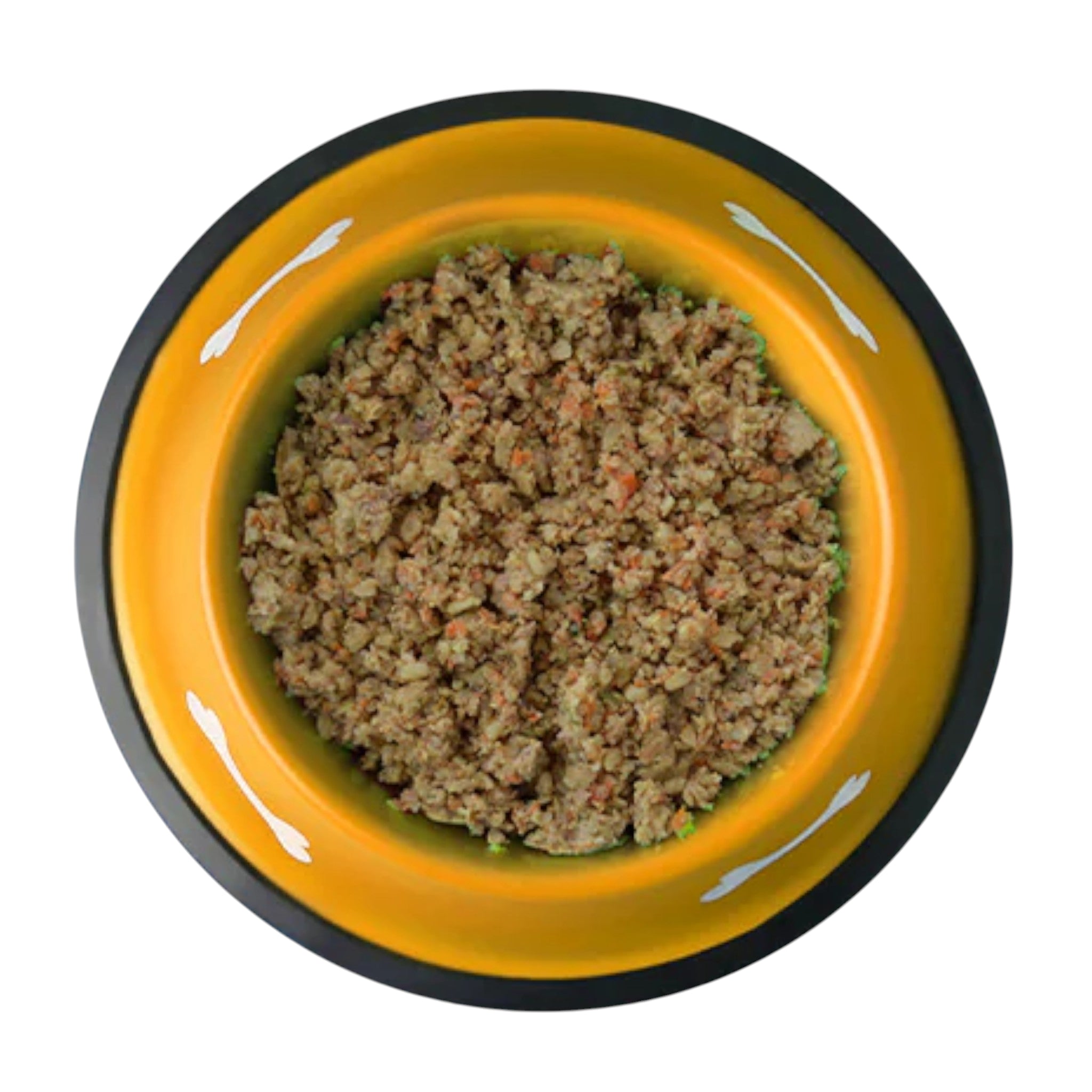 Alimento horneado de res para cachorros TRUF Vista del alimento horneado TRUF servido en plato amarillo