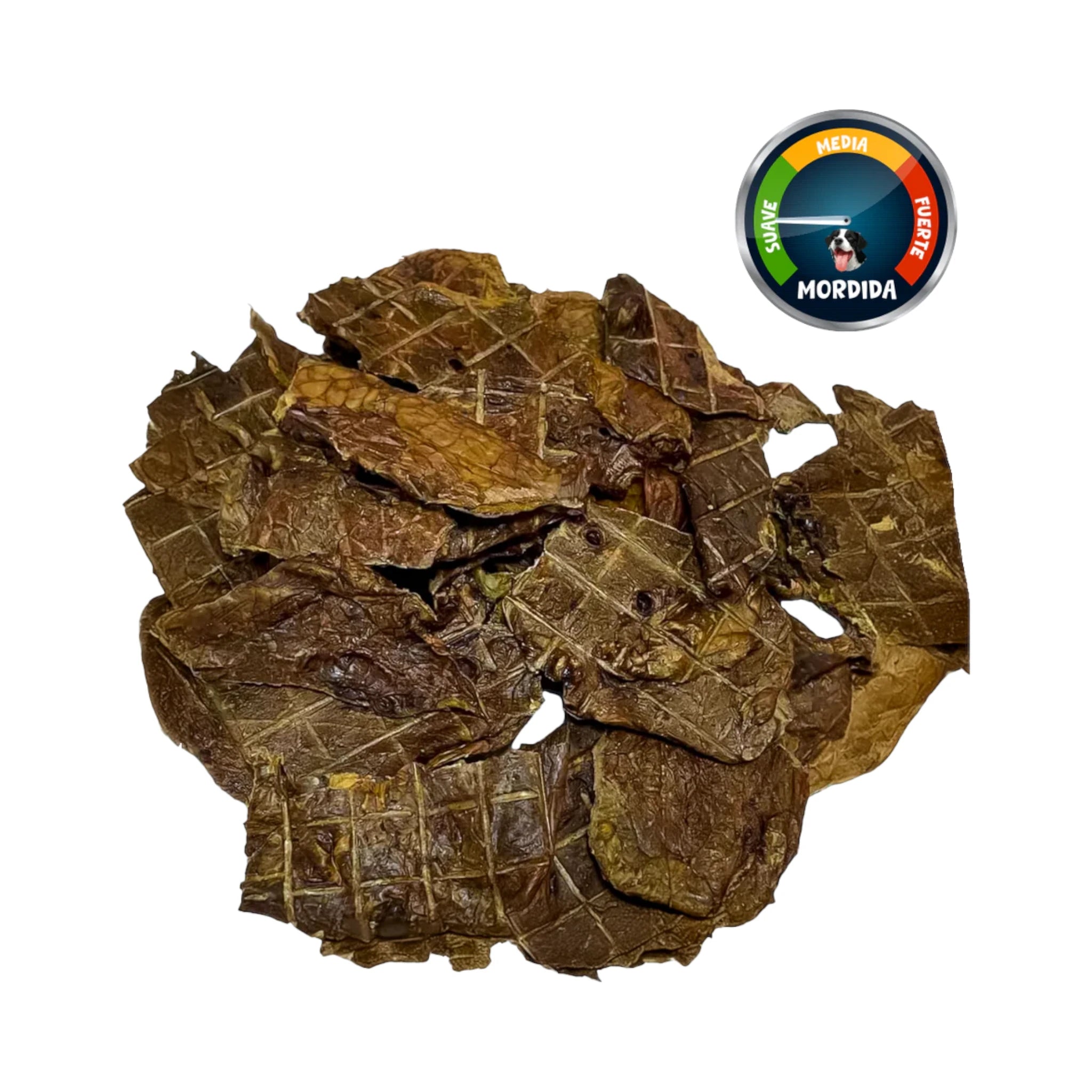 Bites suavecitos Fotografía de piezas de pulmón de res deshidratado Lovie, snack natural y alto en proteína para perros.