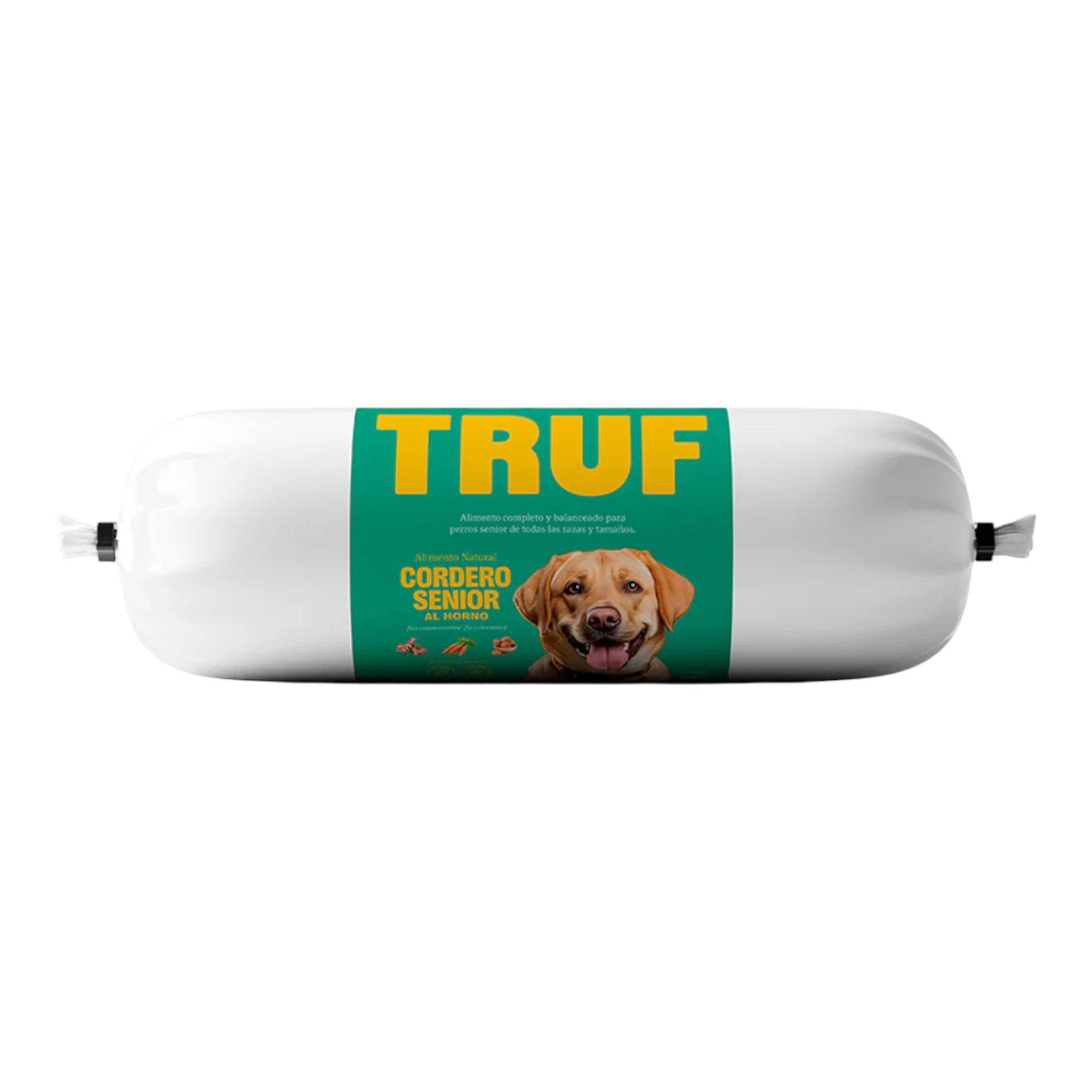 Alimento horneado de cordero para perros senior TRUF Empaque del alimento horneado de cordero TRUF para perros senior 500g con textura suave y húmeda