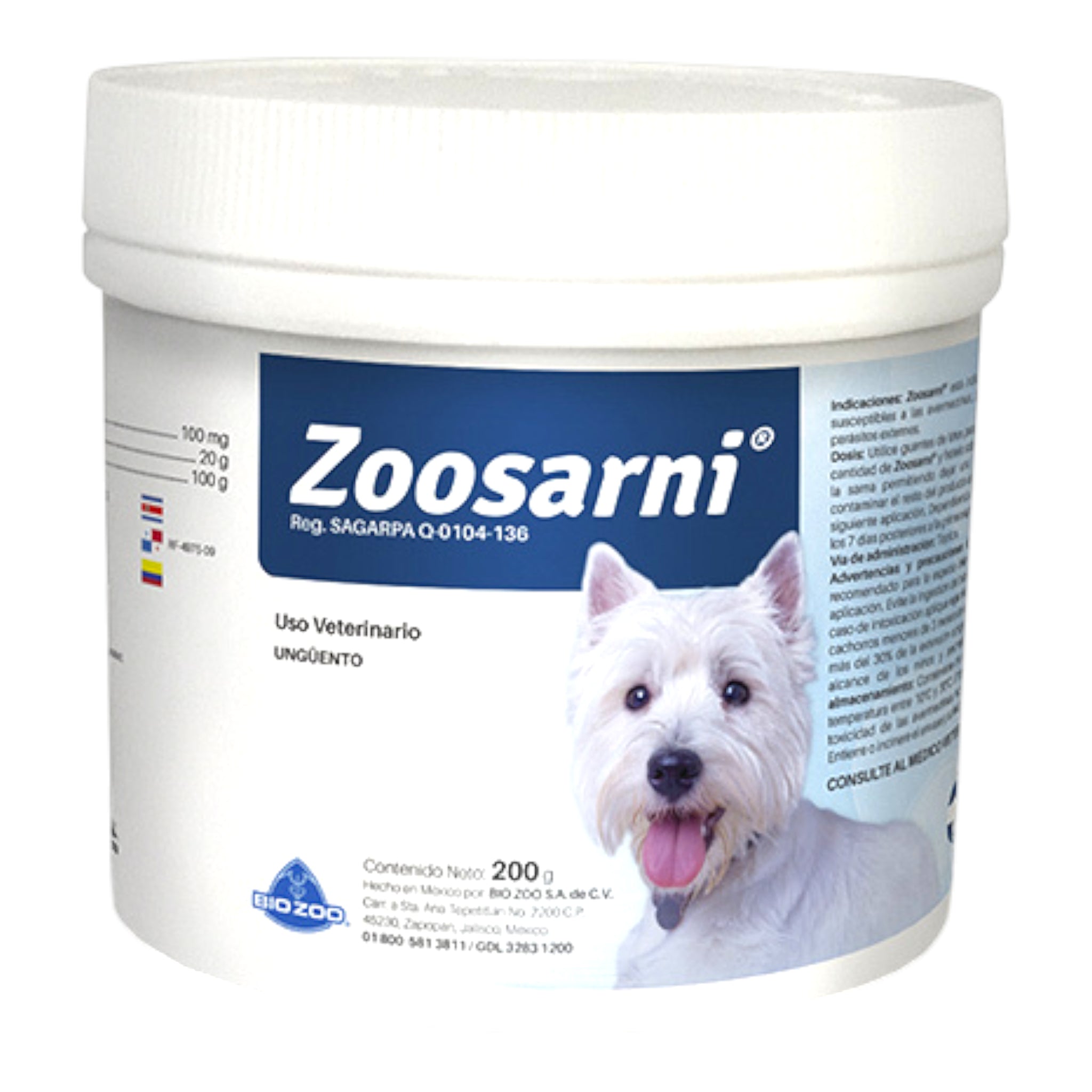 Zoosarni Frasco de Zoosarni ungüento veterinario de 200 g para perros, usado en el tratamiento de la sarna y parásitos externos.