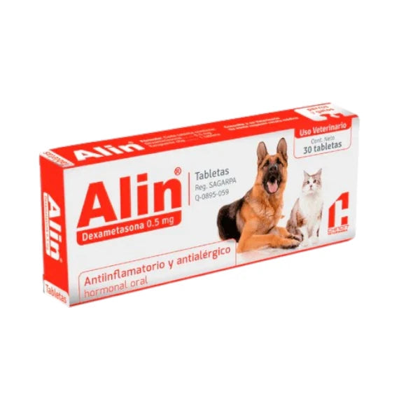 Alin Tabletas para tratar alergias, inflamación y enfermedades inmunes en perros y gatos, con dexametasona de uso oral