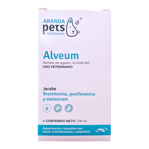 Caja de Alveum expectorante para perros y gatos, jarabe respiratorio vía oral.