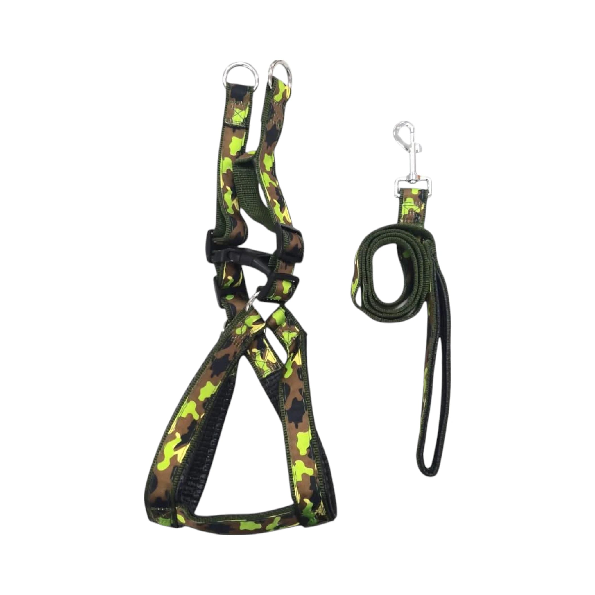 Arnés con listón bordado y correa de nylon en conjunto, ideal para perros medianos.