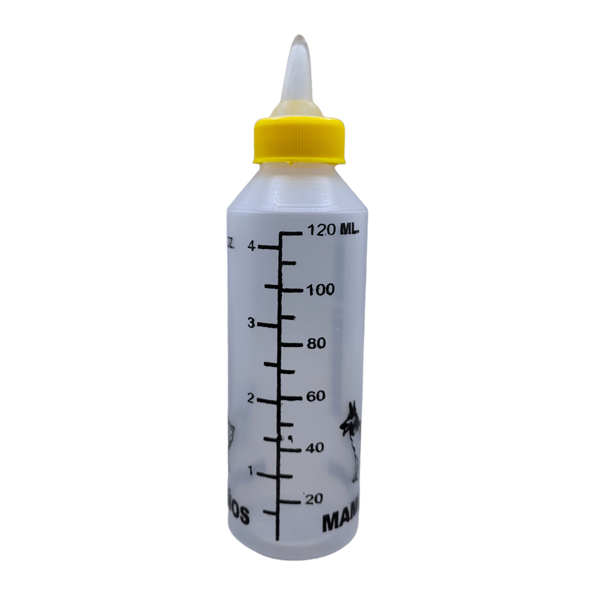 Biberón de 120ml con chupón de silicona para alimentar gatitos, cachorros y pequeños mamíferos recién nacidos.