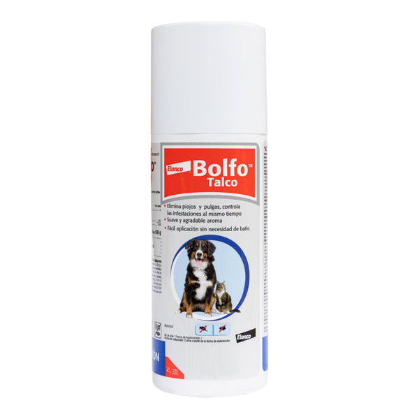 Envase de Bolfo Talco antipulgas para perros y gatos, talco insecticida que elimina pulgas, piojos y garrapatas.