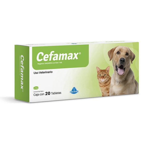 Caja de Cefamax Tabletas, antibiótico oral con cefalexina 250 mg para tratar infecciones en piel, oído, tracto urinario y tejidos blandos en perros y gatos