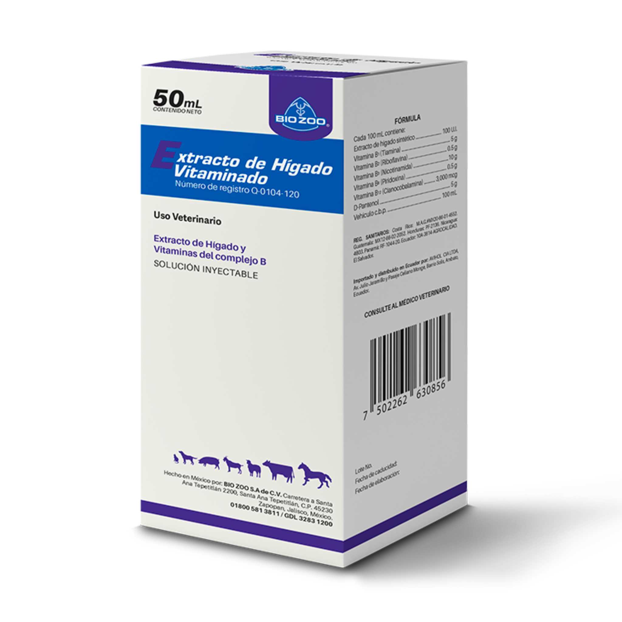 Imagen de la caja de Extracto de Hígado Vitaminado inyectable para animales