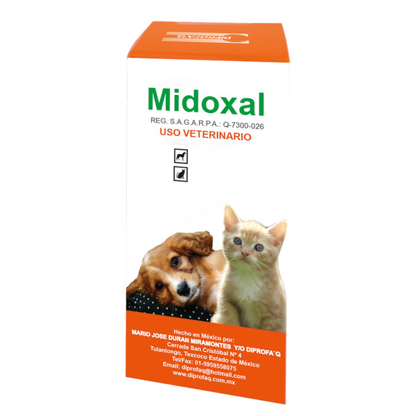 Fotografía de la caja de Mydoxal Suspensión, medicamento digestivo para perros y gatos.
