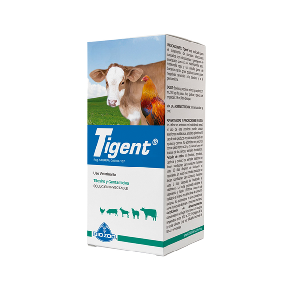  Tigent con tilosina y gentamicina, antibiótico inyectable para infecciones en bovinos, cerdos, cabras y aves de corral